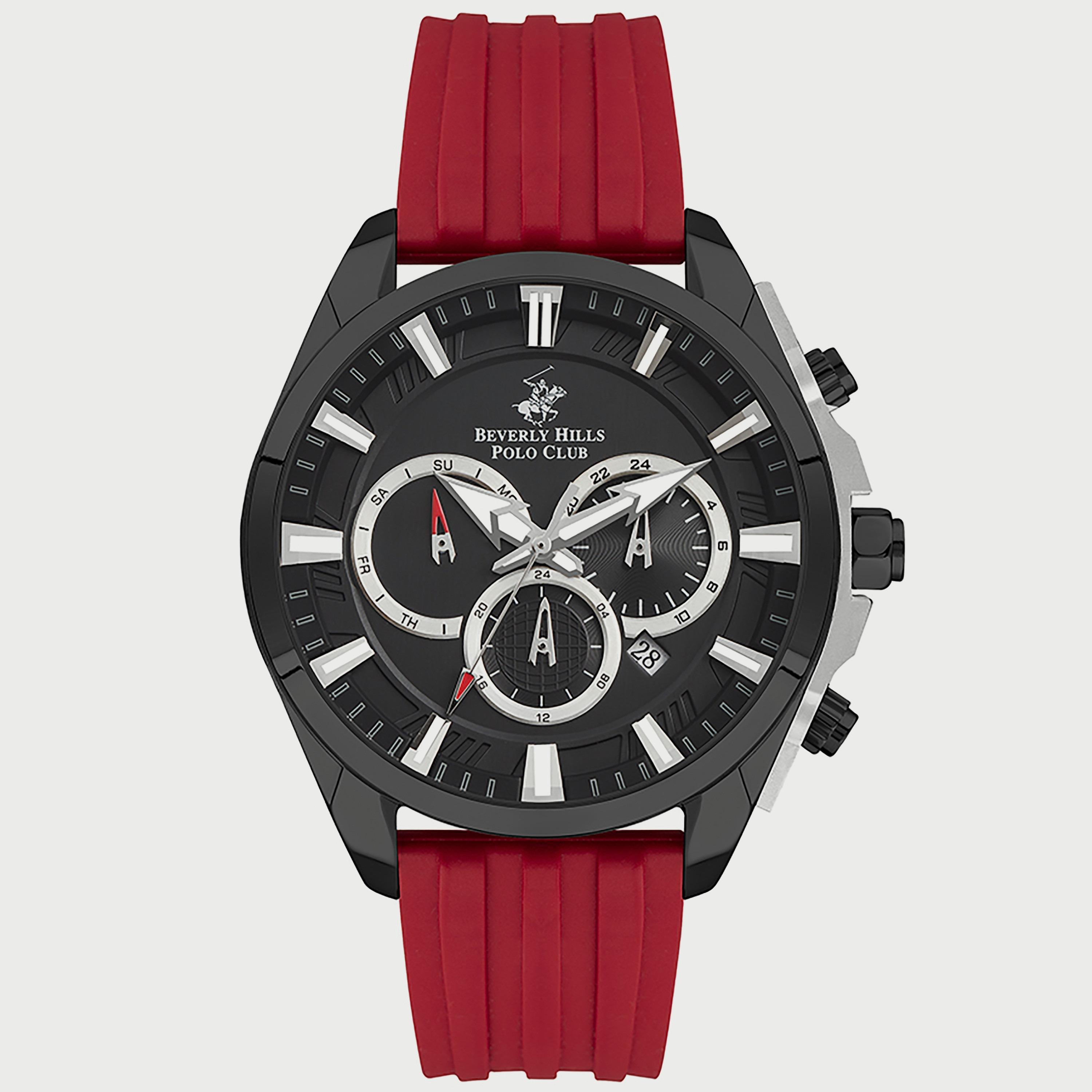  BP3267X.658 ساعة كرونوغراف من بيفرلي هيلز بولو كلوب بعقارب وسوار سيليكون أحمر للرجال-men-watchesandjewellery-watches-image-1