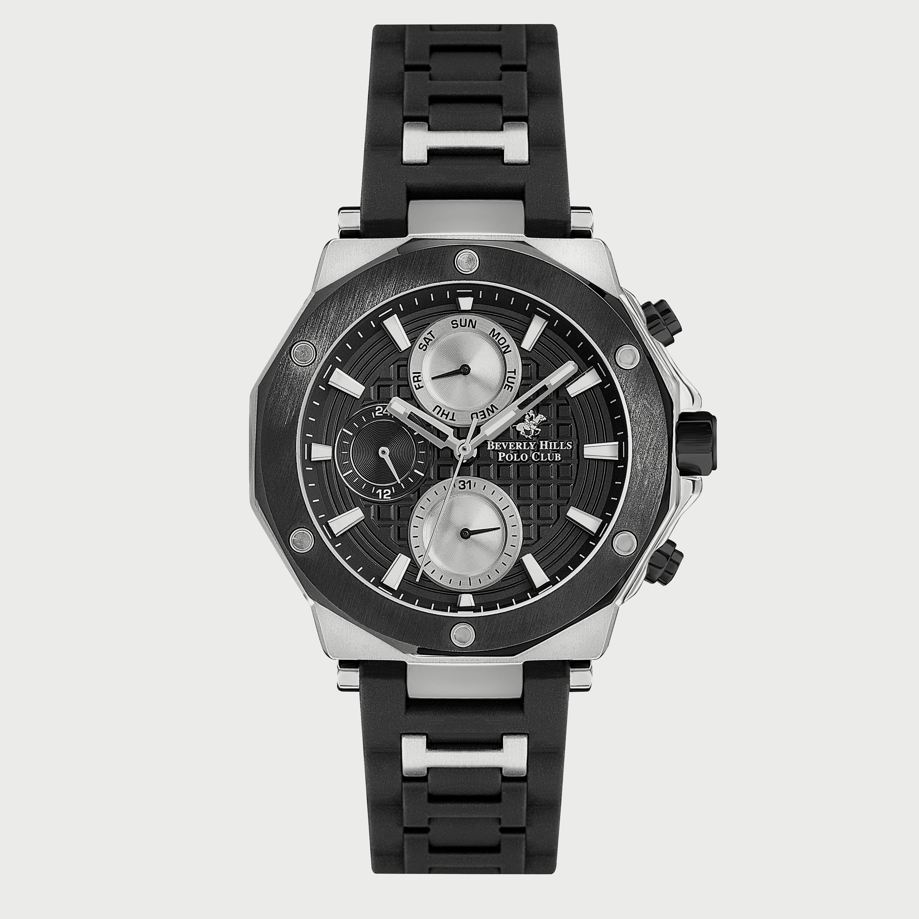  BP3152X.351 ساعة كرونوغراف من بيفرلي هيلز بولو كلوب بعقارب وسوار سيليكون أسود للرجال-men-watchesandjewellery-watches-image-1