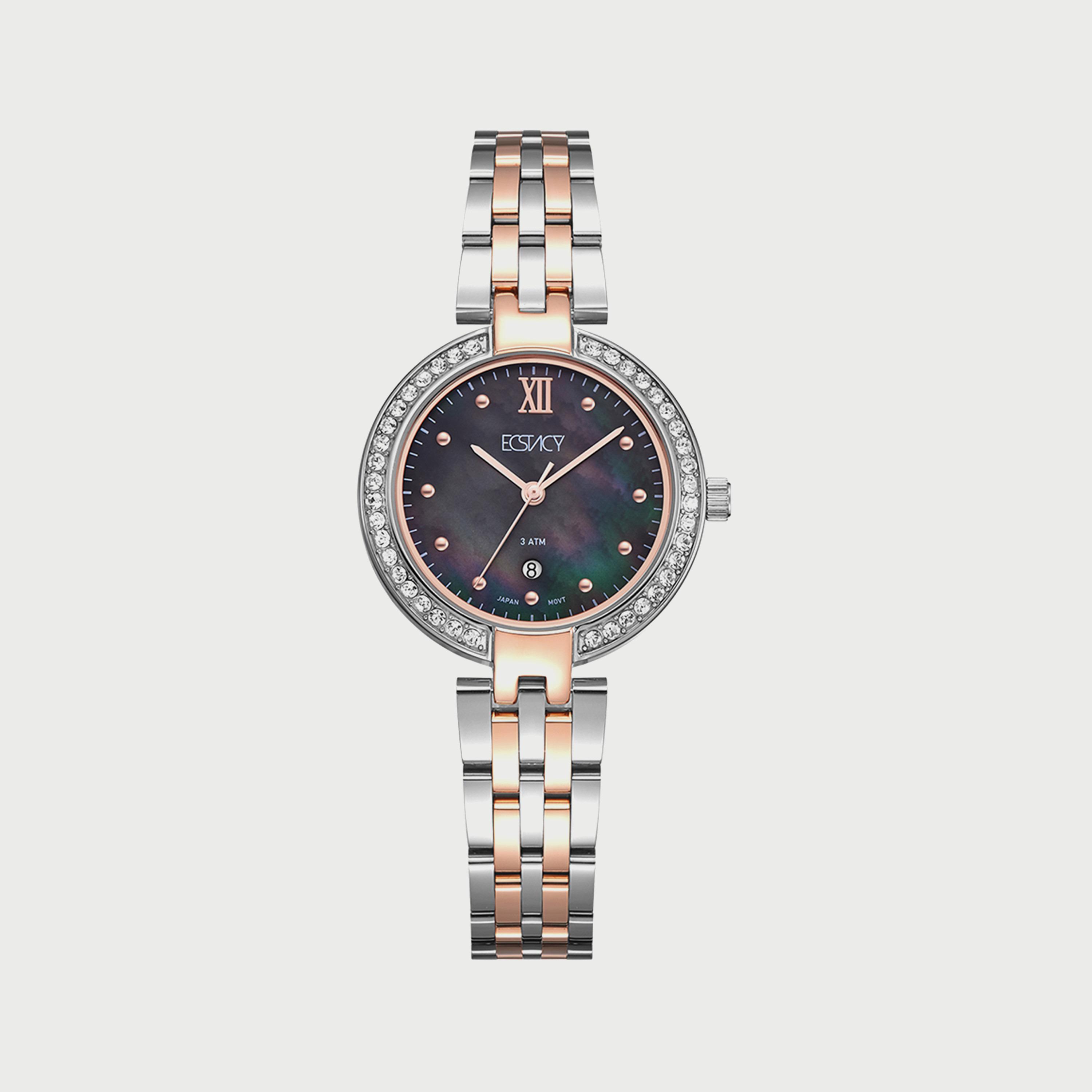 ساعة اكستاسي للنساء باللونين الفضي والذهبي الوردي وبسوار ستانلس ستيل E8516-KBKMB-women-watchesandjewellery-watches-image-1