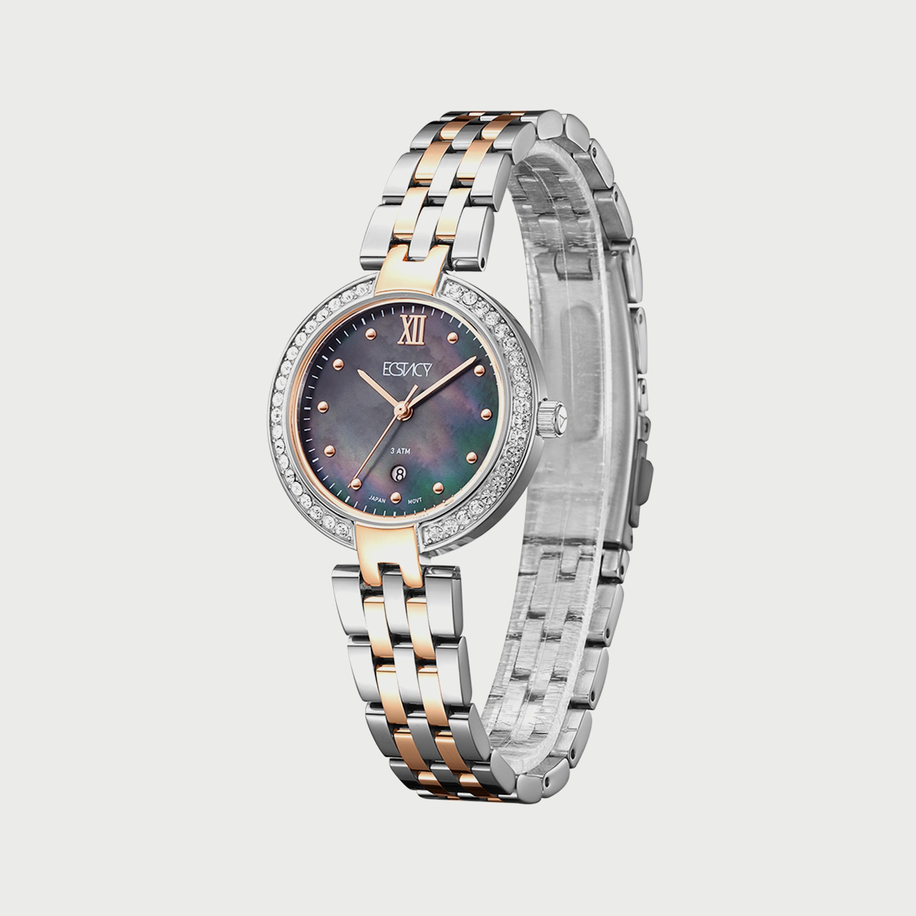ساعة اكستاسي للنساء باللونين الفضي والذهبي الوردي وبسوار ستانلس ستيل E8516-KBKMB-women-watchesandjewellery-watches-image-2