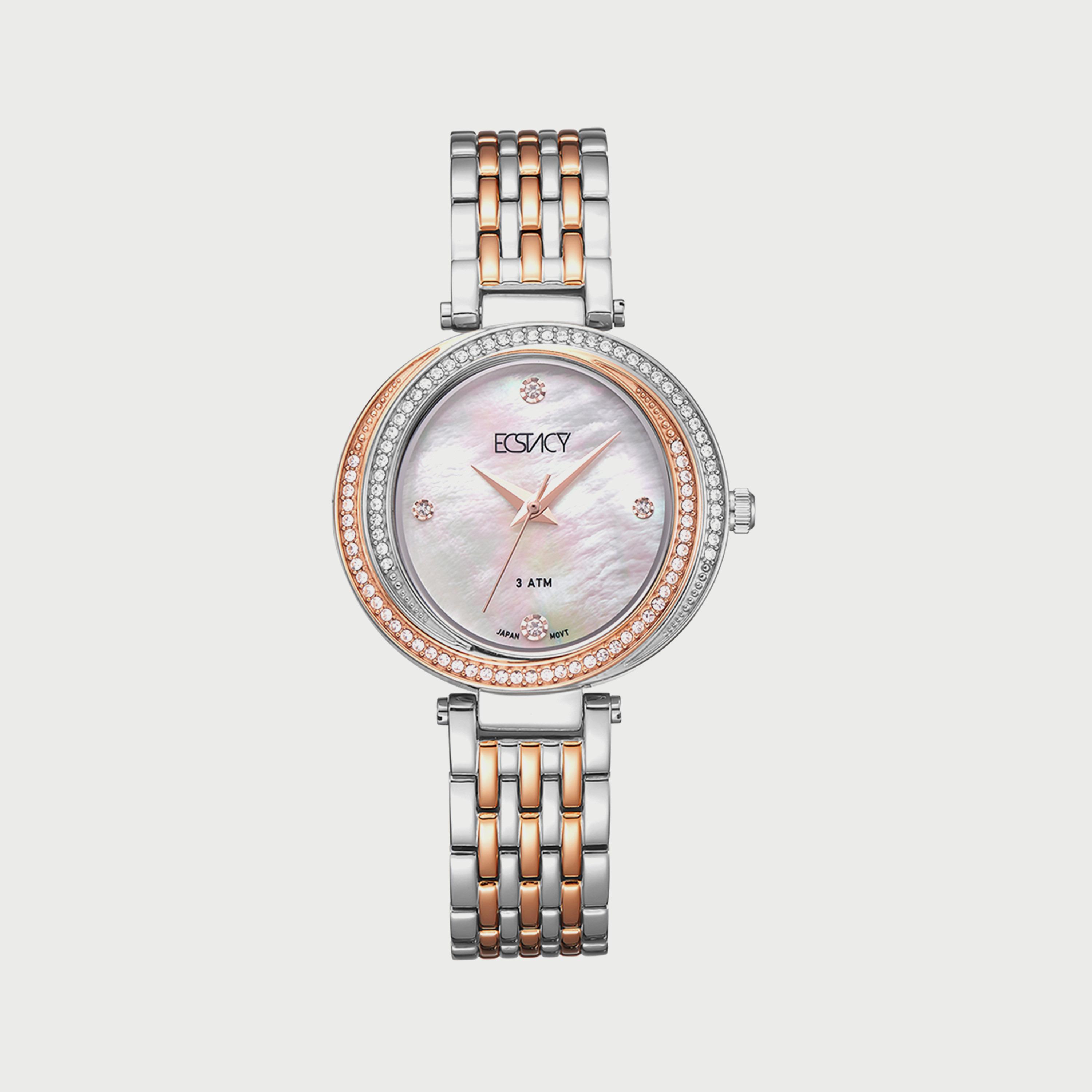 ساعة اكستاسي للنساء باللونين الفضي والذهبي الوردي وبسوار ستانلس ستيل E8513-KBKM-women-watchesandjewellery-watches-image-1