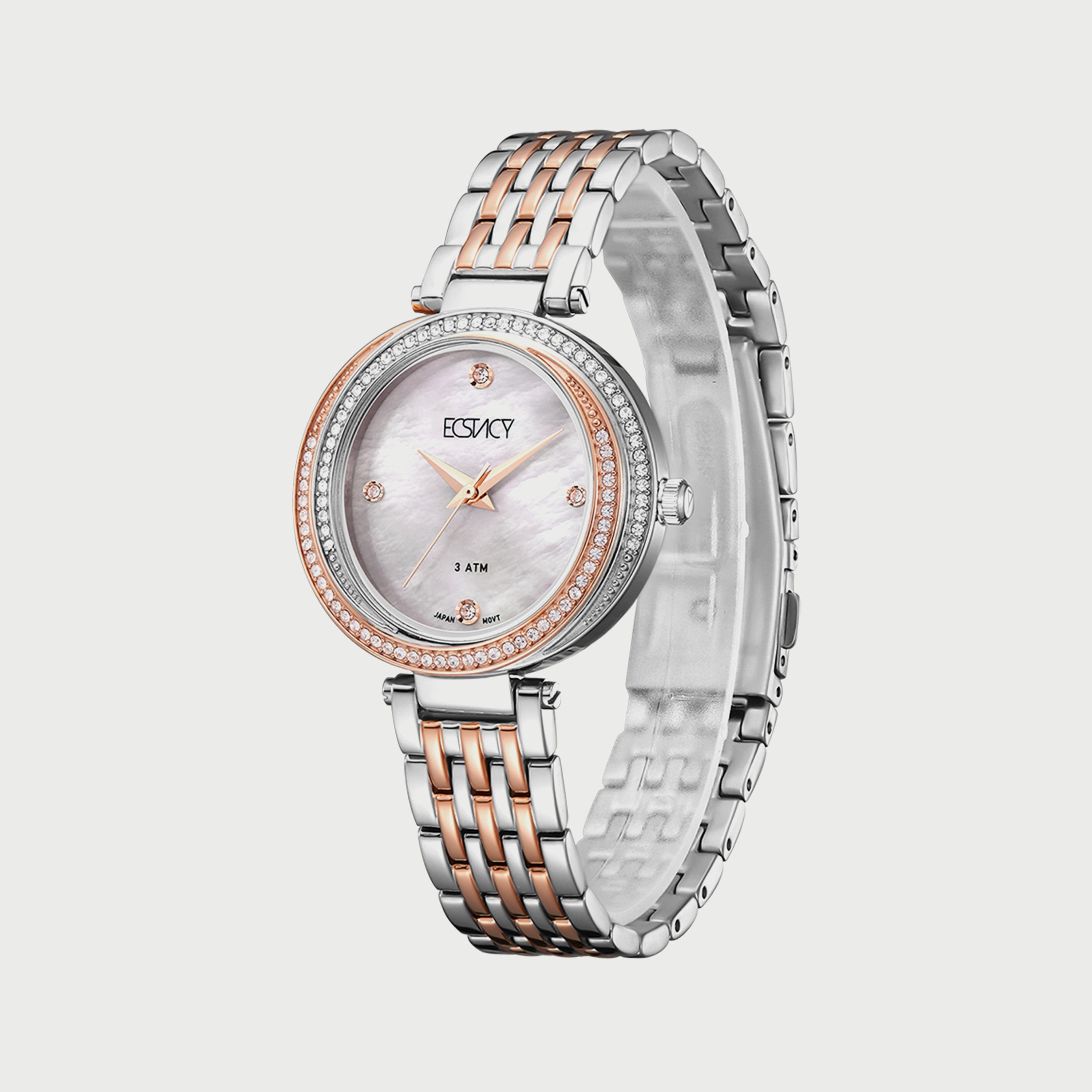 ساعة اكستاسي للنساء باللونين الفضي والذهبي الوردي وبسوار ستانلس ستيل E8513-KBKM-women-watchesandjewellery-watches-image-2