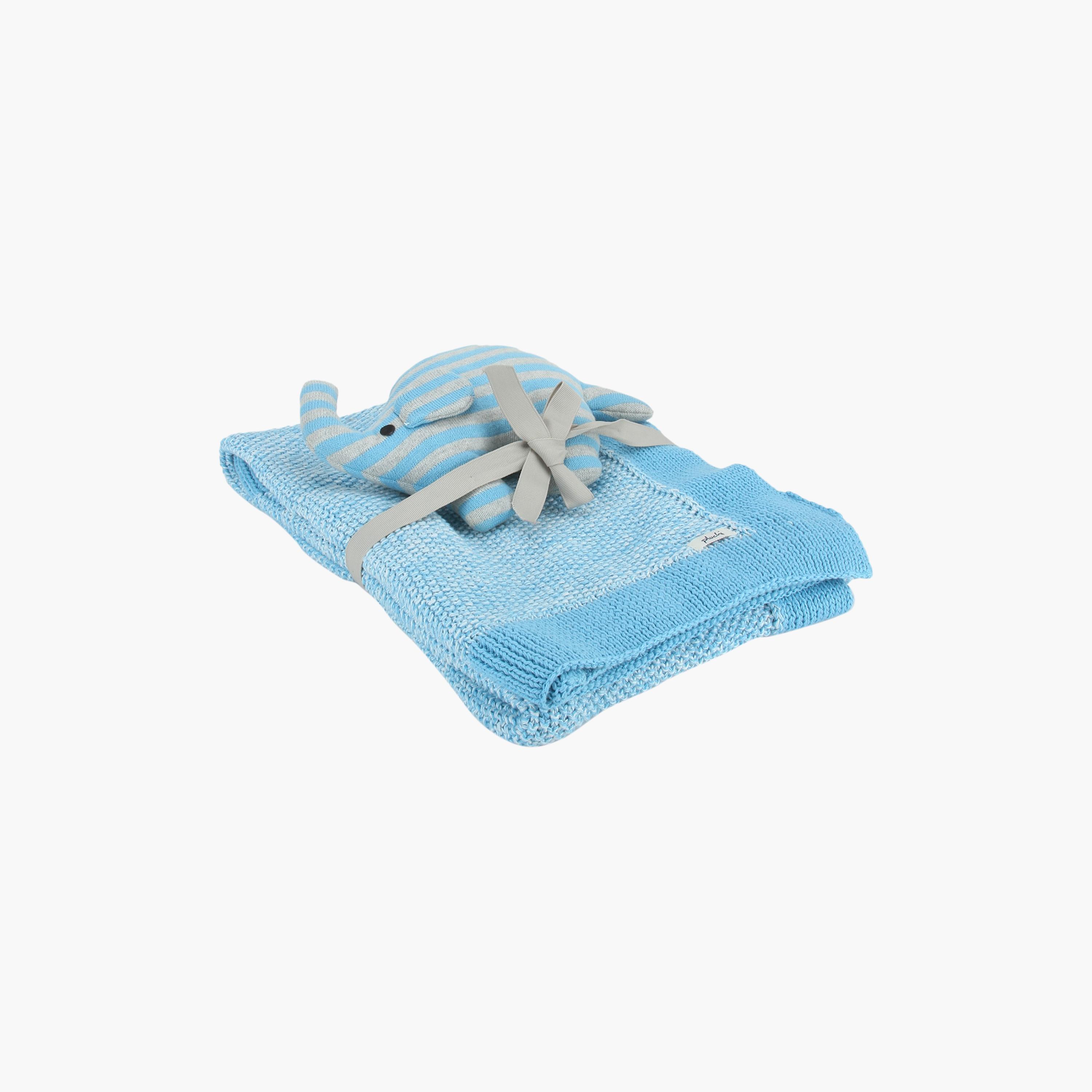 Buy Pluchi Knitted Cotton Blanket and Noah Elephant Toy Set Online