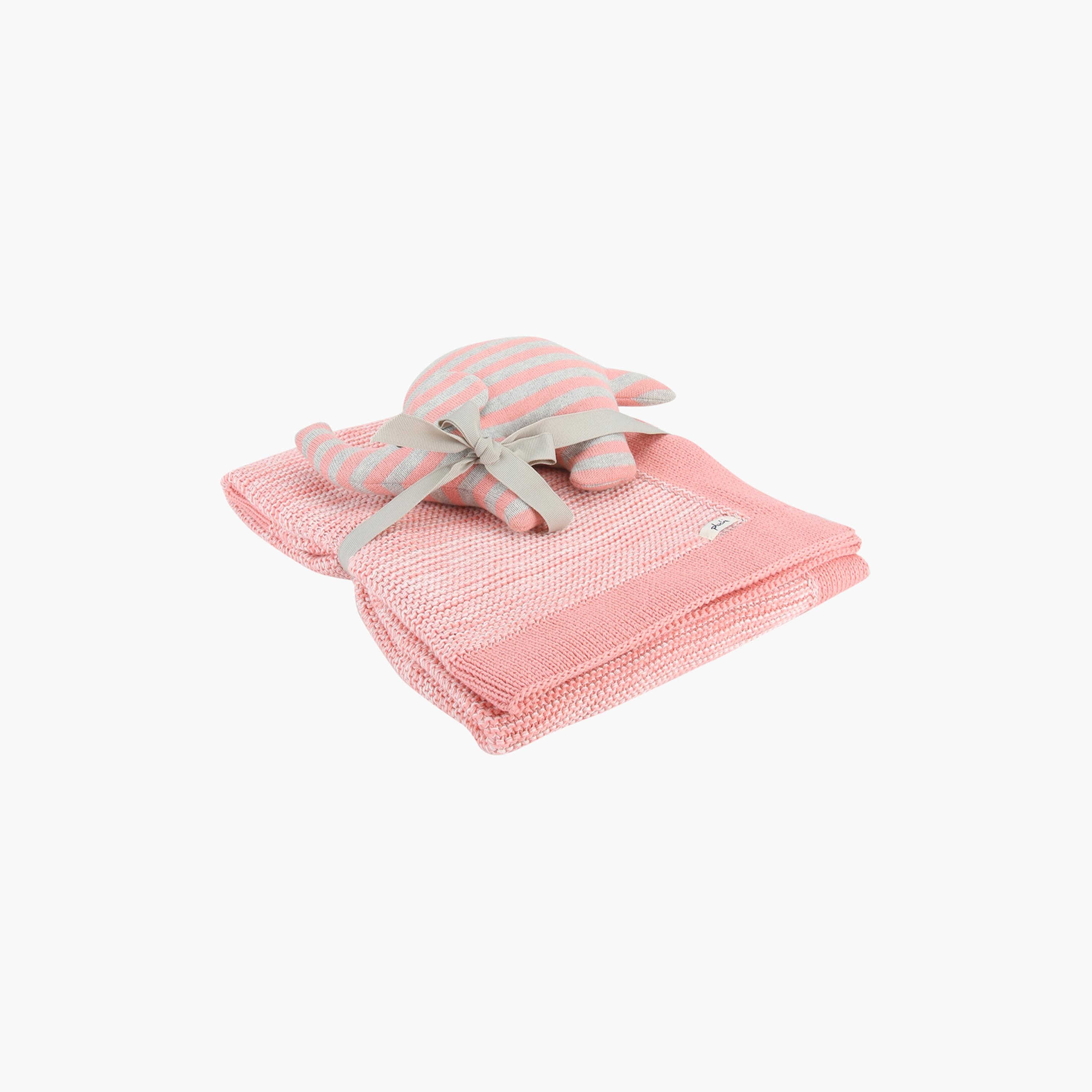 Pluchi Knitted Cotton Blanket and Sophia Elephant Toy Set-baby-nursery-blanketsandswaddles-blanketsandquilts-image-1