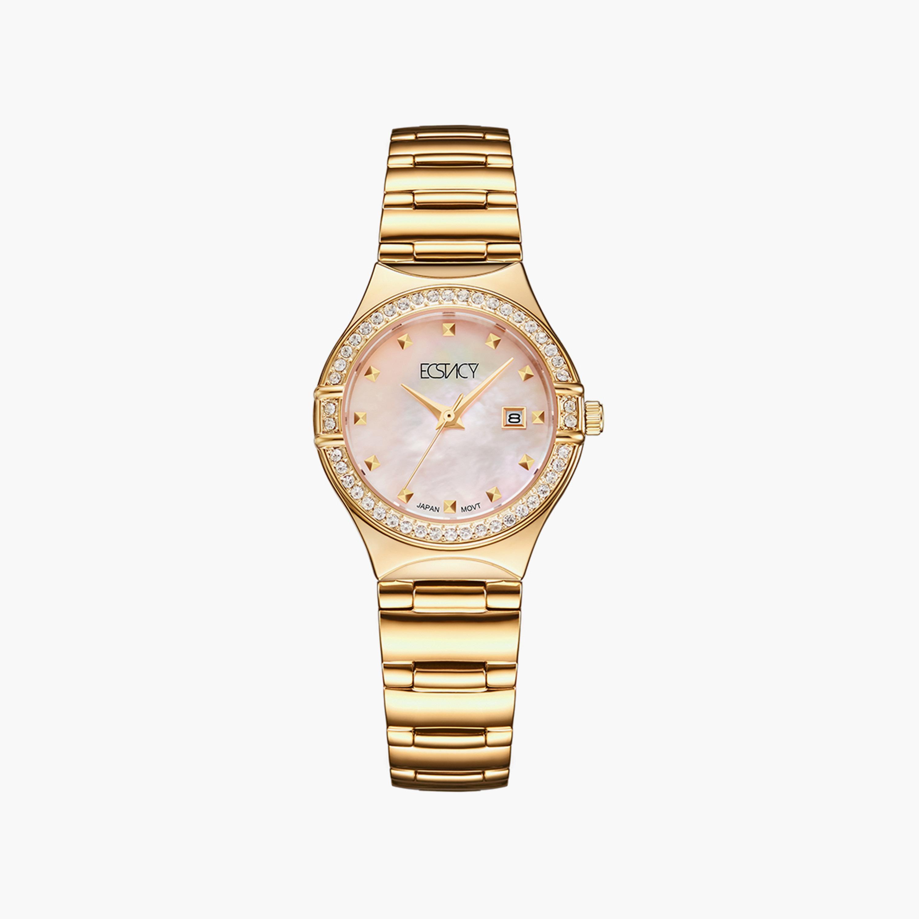 ساعة أنالوج ذهبية بسوار ستانلس ستيل من إكستاسي | E6512-GBGM-women-watchesandjewellery-watches-image-1