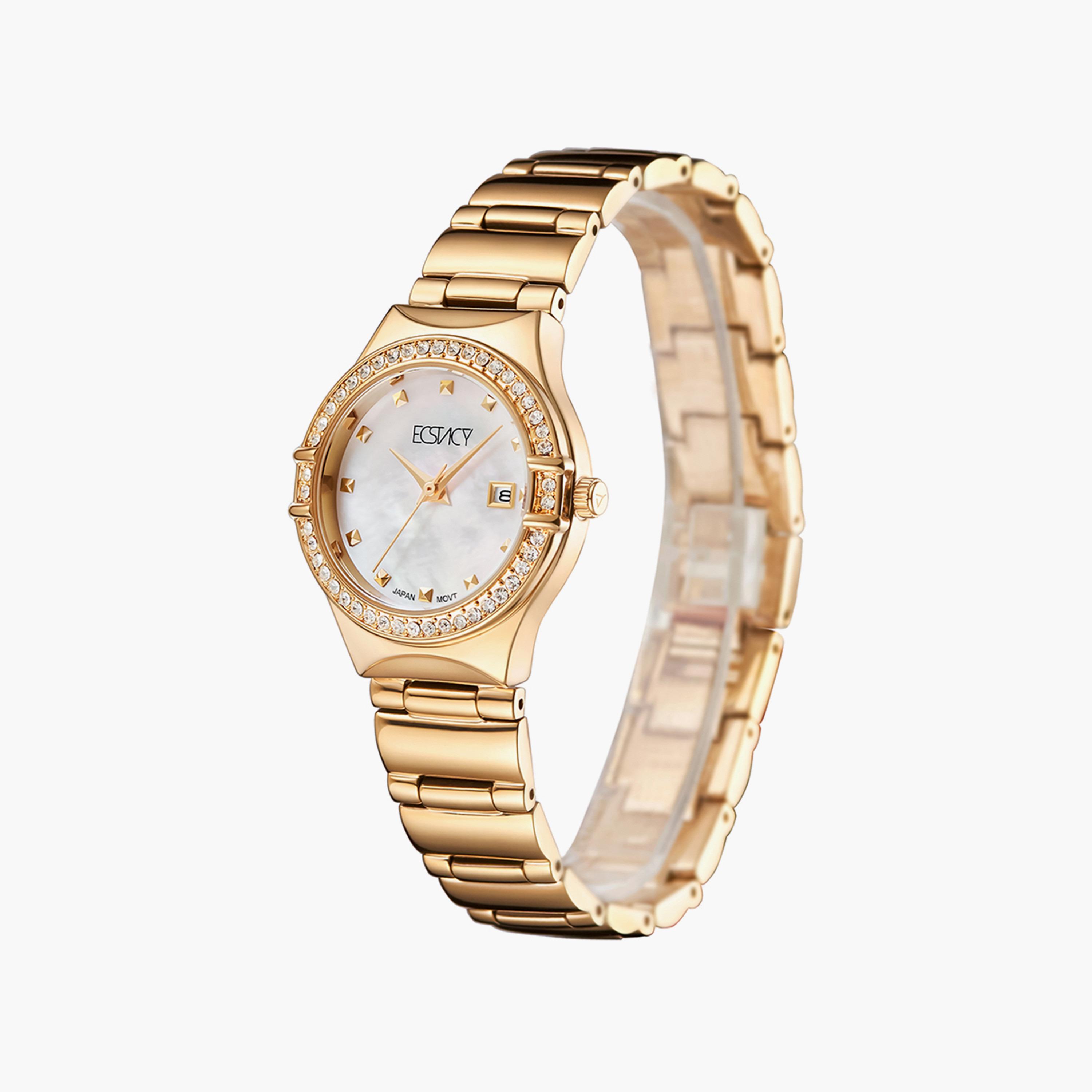 ساعة أنالوج ذهبية بسوار ستانلس ستيل من إكستاسي | E6512-GBGM-women-watchesandjewellery-watches-image-2