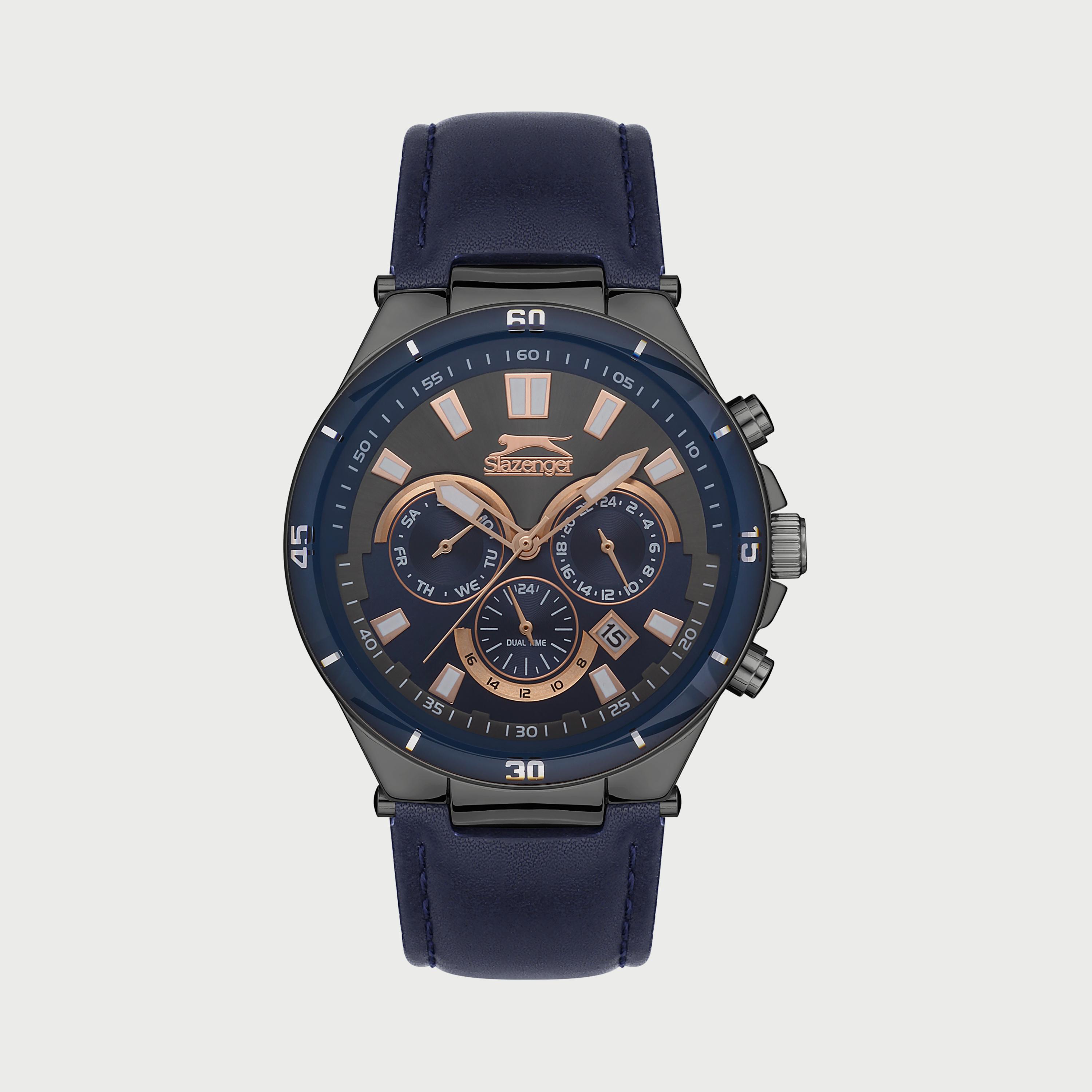 Slazenger Men's Blue Chronograph Leather Strap Watch SL.9.6558.2.04-men-watchesandjewellery-watches-image-1