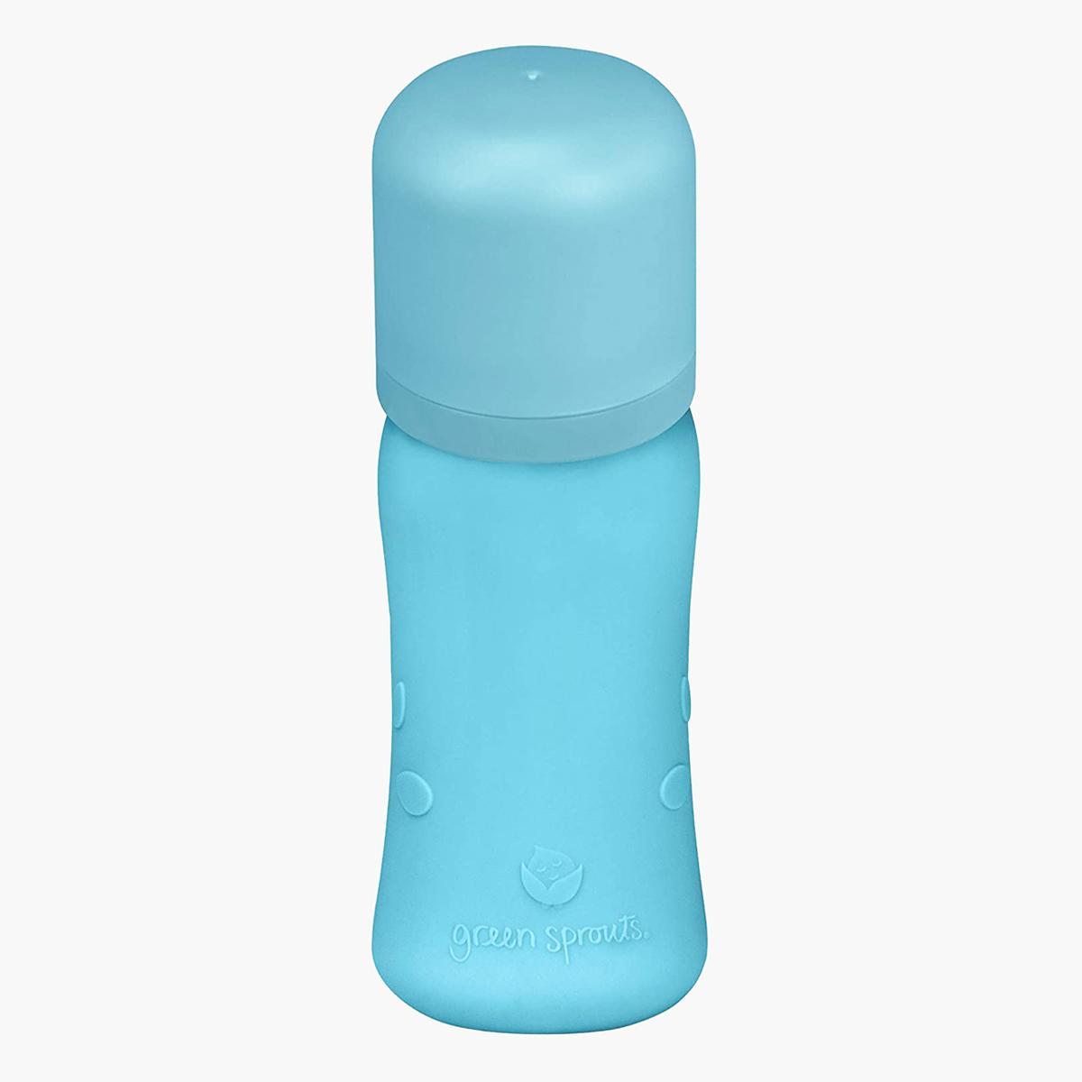 قارورة أطفال زجاج 237 مل بغطاء سيليكون من جرين سبراوتس - 0+ شهر-baby-feeding-feedingbottles-bottlesandteats-image-2