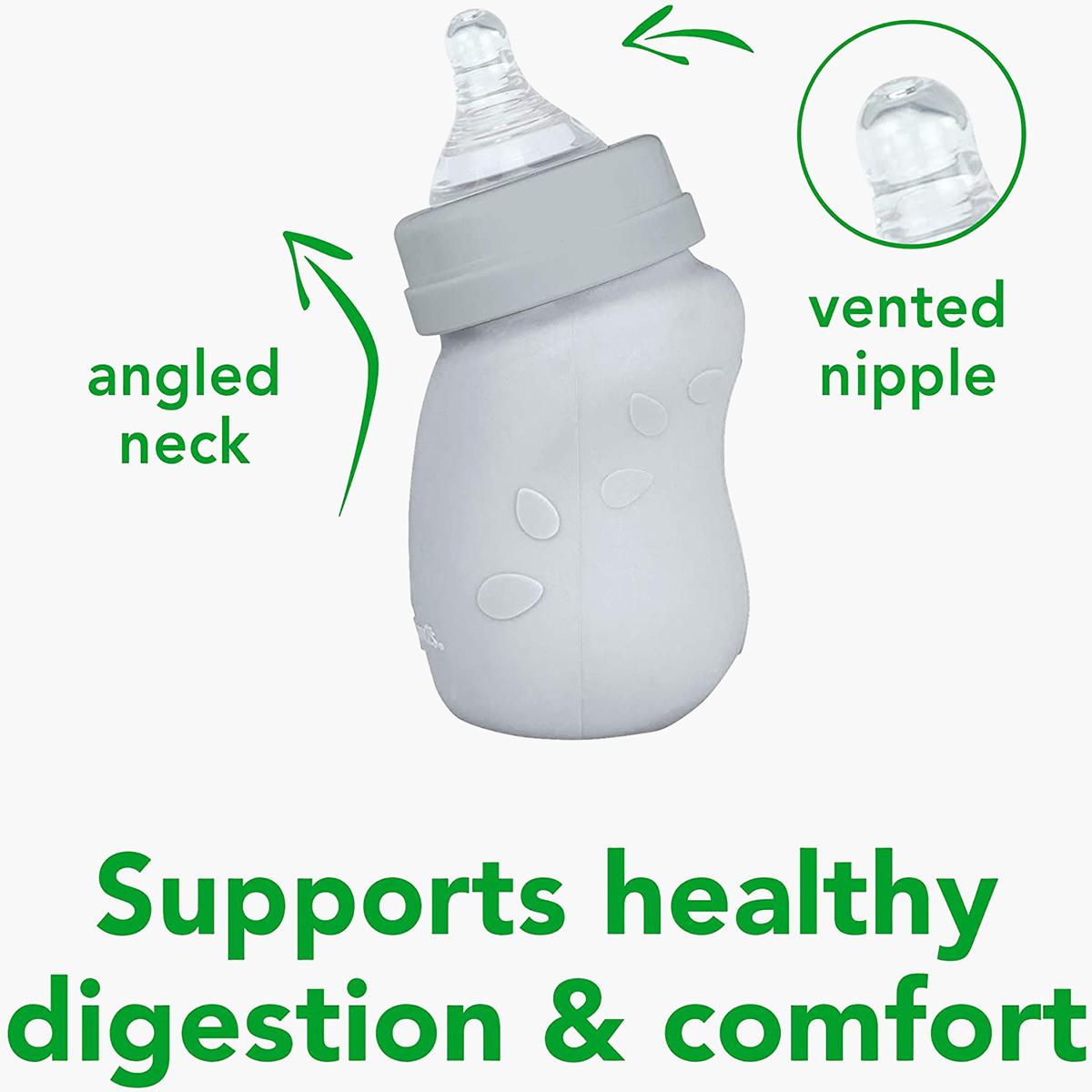 قارورة أطفال زجاج 237 مل بغطاء سيليكون من جرين سبراوتس - 0+ شهر-baby-feeding-feedingbottles-bottlesandteats-image-3