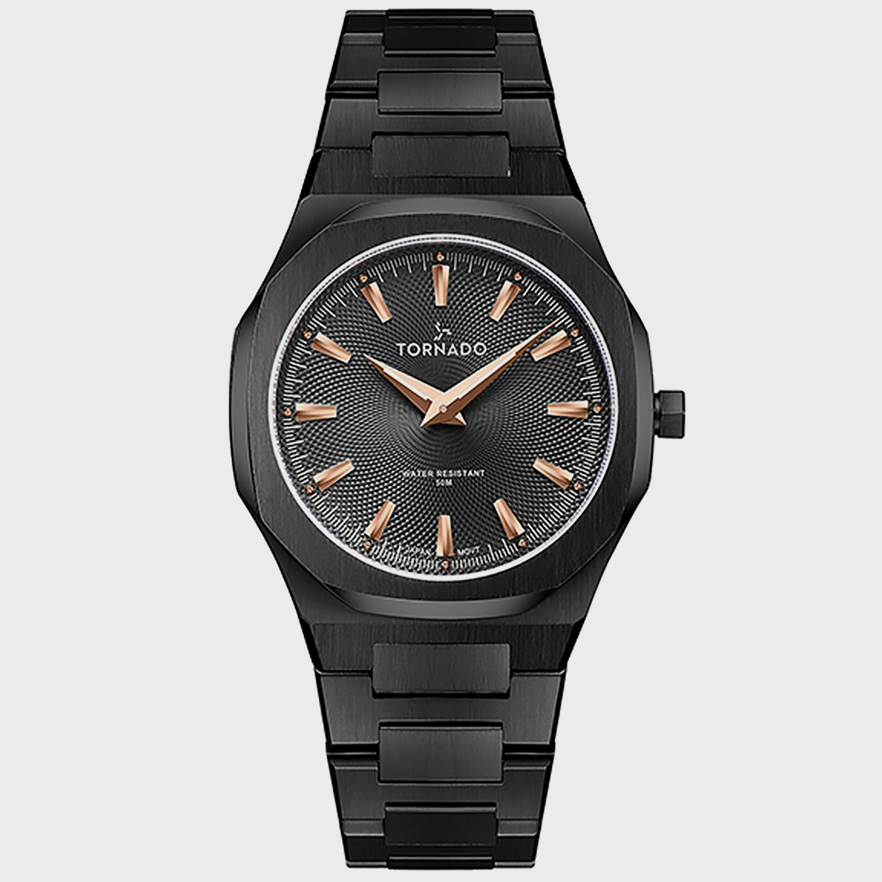 ساعة تورنادو للرجال بسوار من الستانلس ستيل باللون الأسود T21003-BBBBK-men-watchesandjewellery-watches-image-1