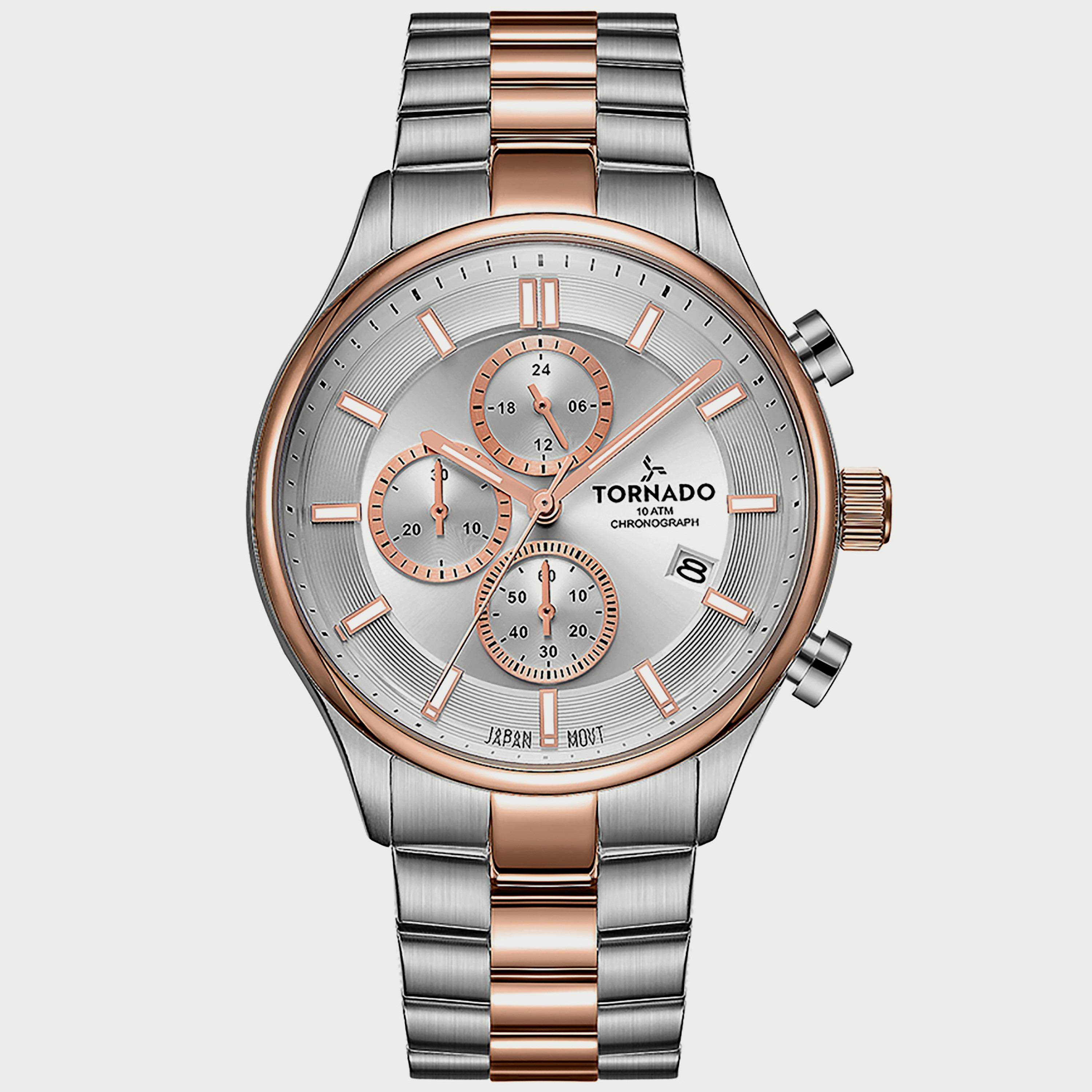  T6106B-KBKW ساعة كرونوغراف للرجال من تورنيدو بسوار فضي وذهبي الوردي من الستانلس ستيل -men-watchesandjewellery-watches-image-1
