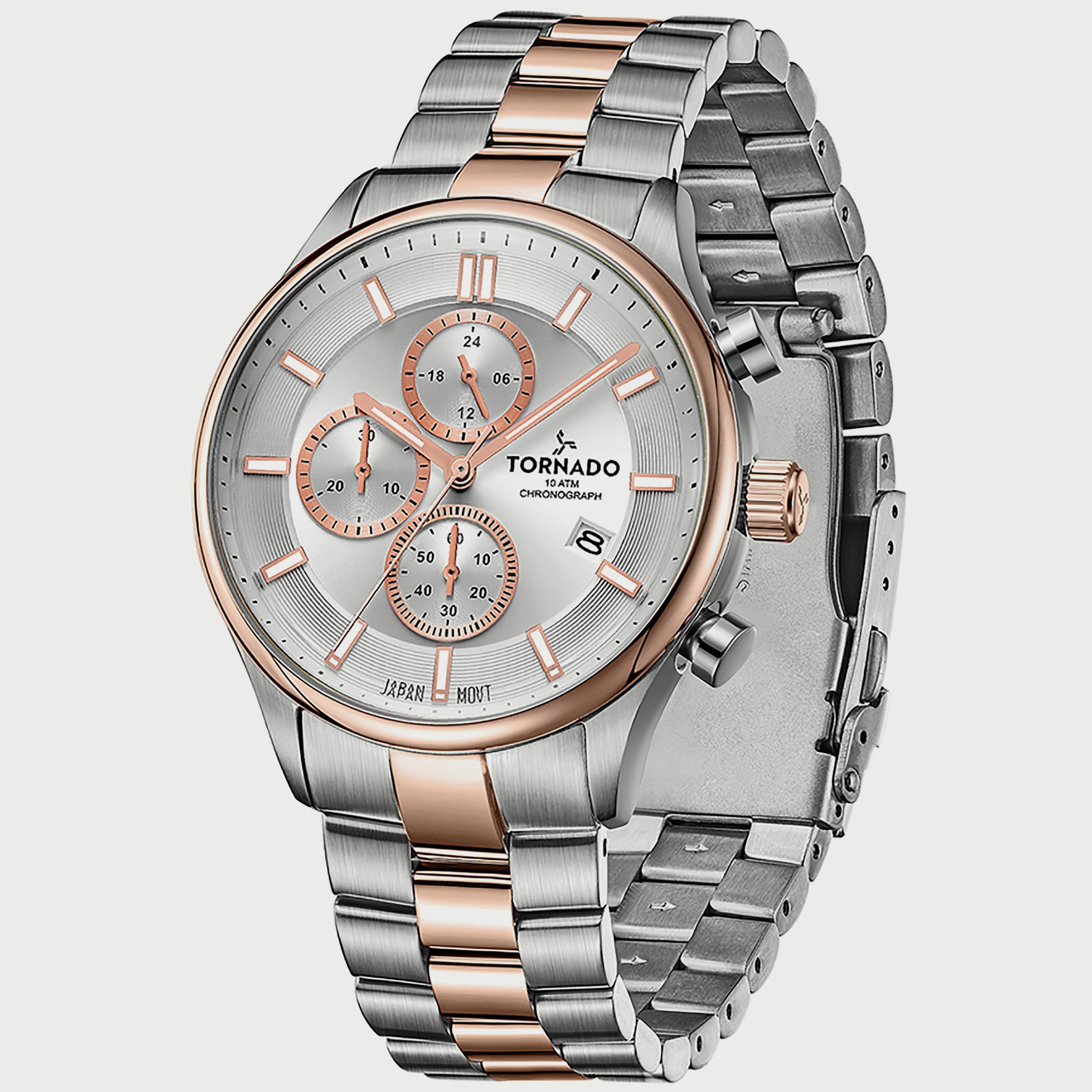  T6106B-KBKW ساعة كرونوغراف للرجال من تورنيدو بسوار فضي وذهبي الوردي من الستانلس ستيل -men-watchesandjewellery-watches-image-2