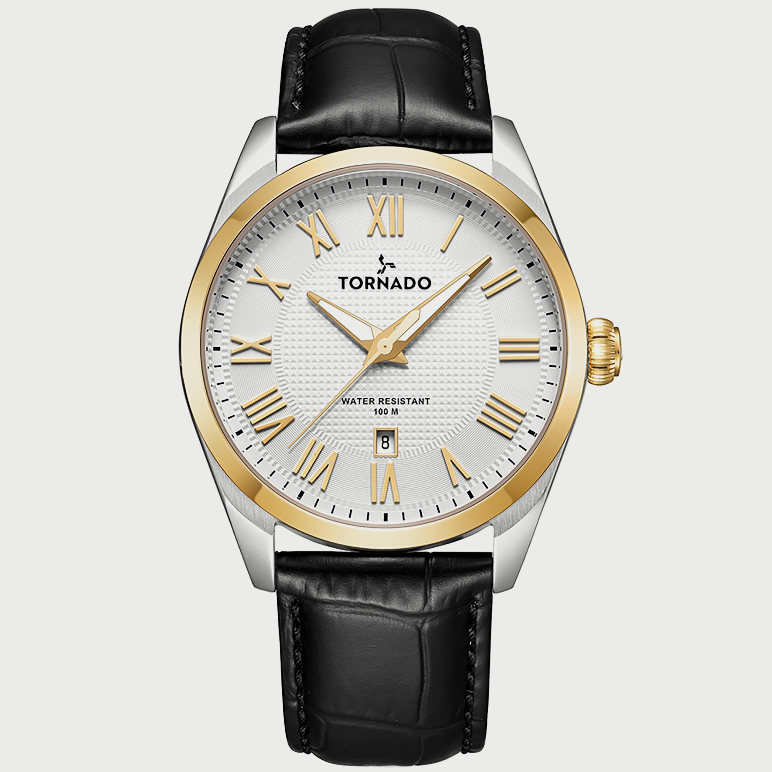 ساعة تورنادو للرجال بسوار جلدي أسود T8007-SLBWG-men-watchesandjewellery-watches-image-1