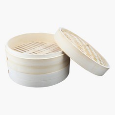 Bamboo 2-Tier Steamer with Cover - 30x30x16 cm