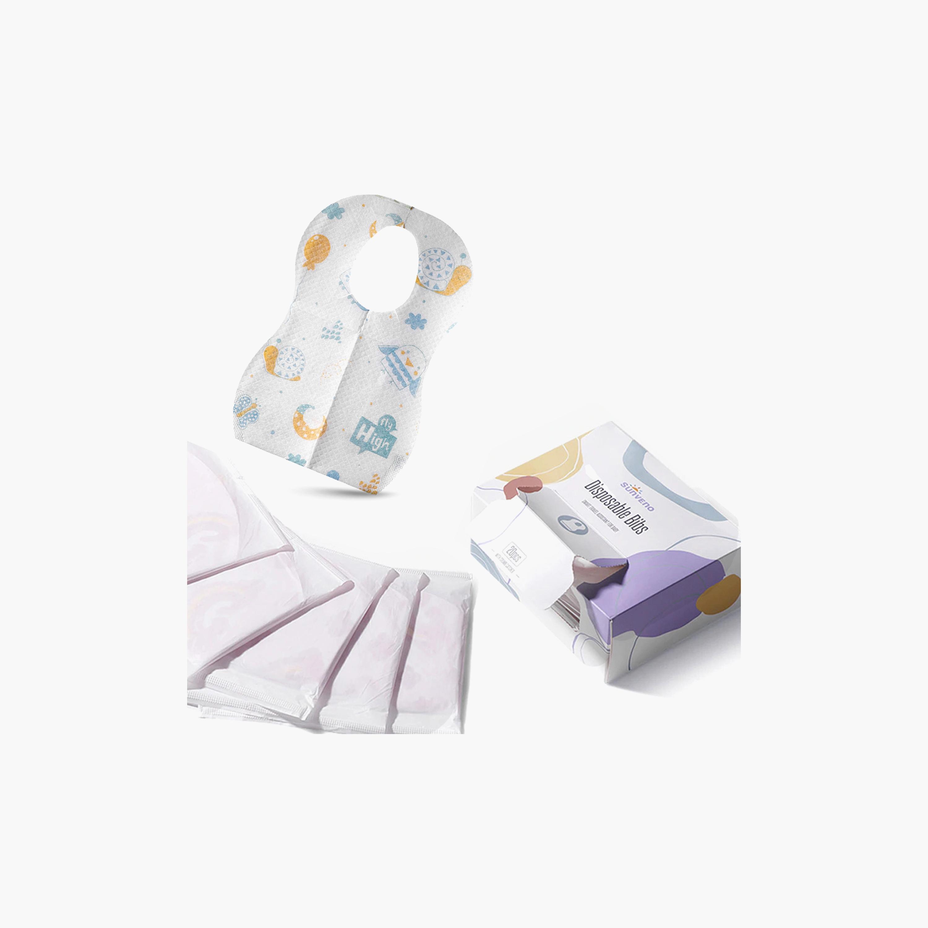 مرايل أطفال للاستخدام مرة واحدة بطبعات من صنفينو - طقم من 20 قطعة-baby-feeding-bibs-image-2