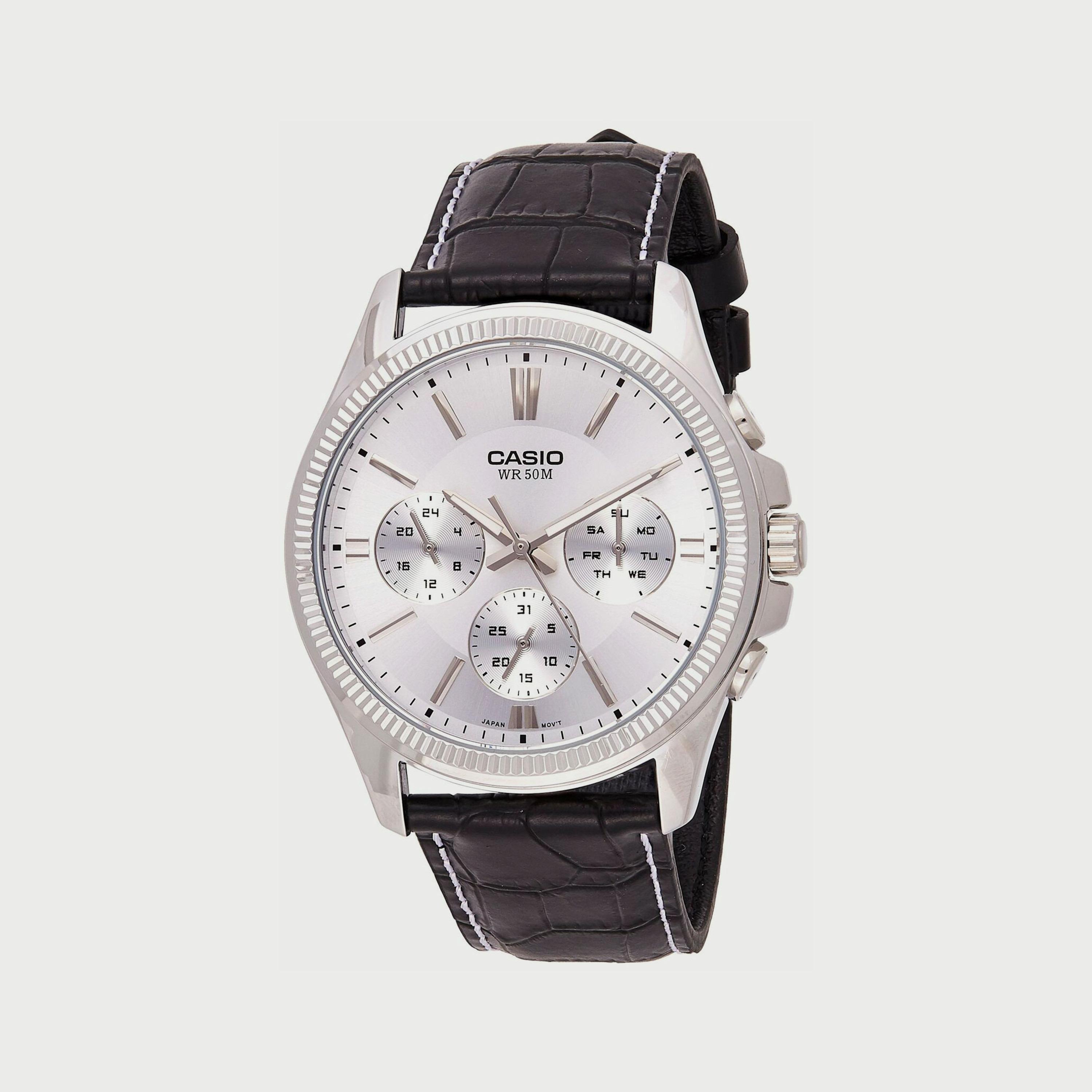 Casio Men's Black Chronograph Leather Strap Watch MTP-1375L-7AVDF-men-watchesandjewellery-watches-image-1