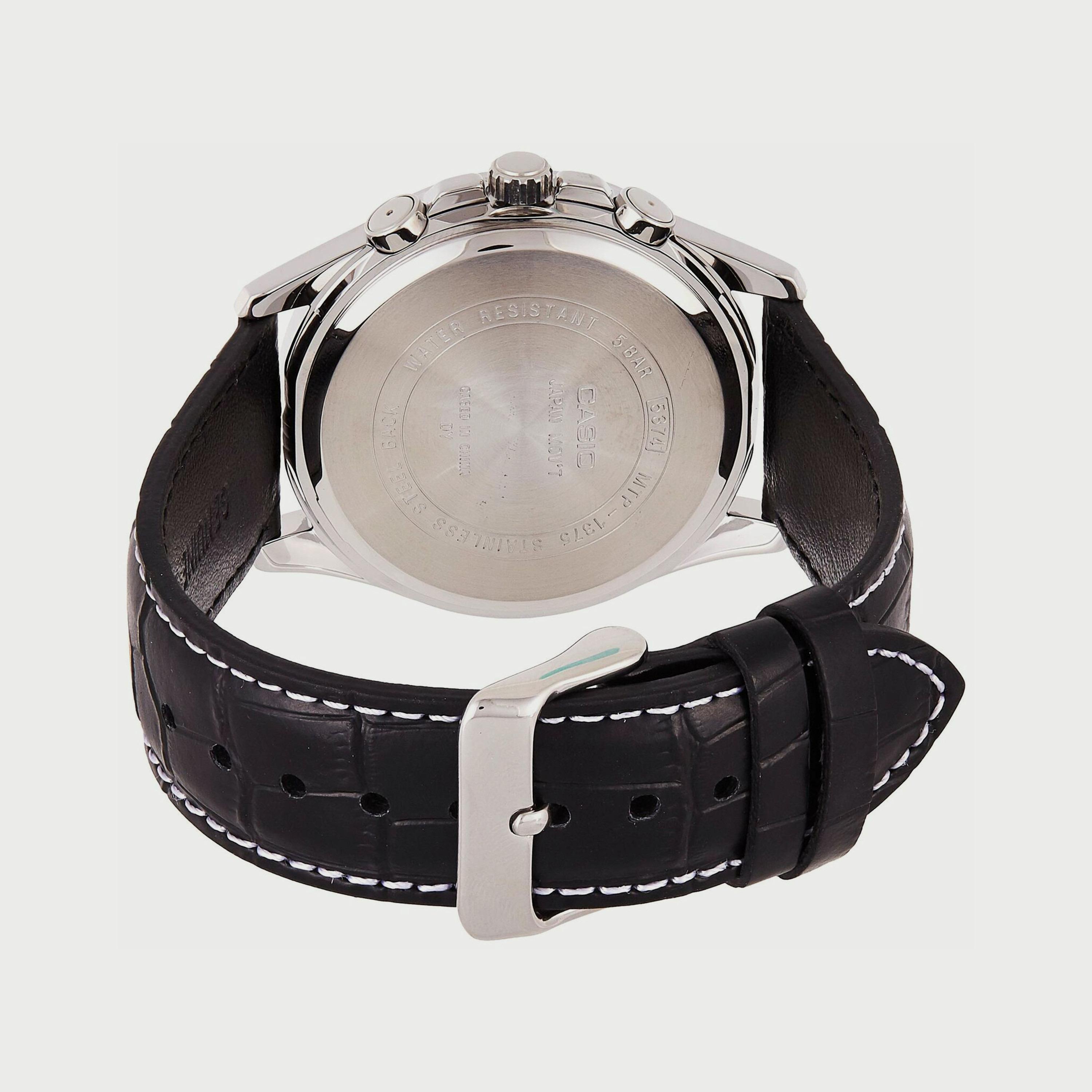 Casio Men's Black Chronograph Leather Strap Watch MTP-1375L-7AVDF-men-watchesandjewellery-watches-image-2