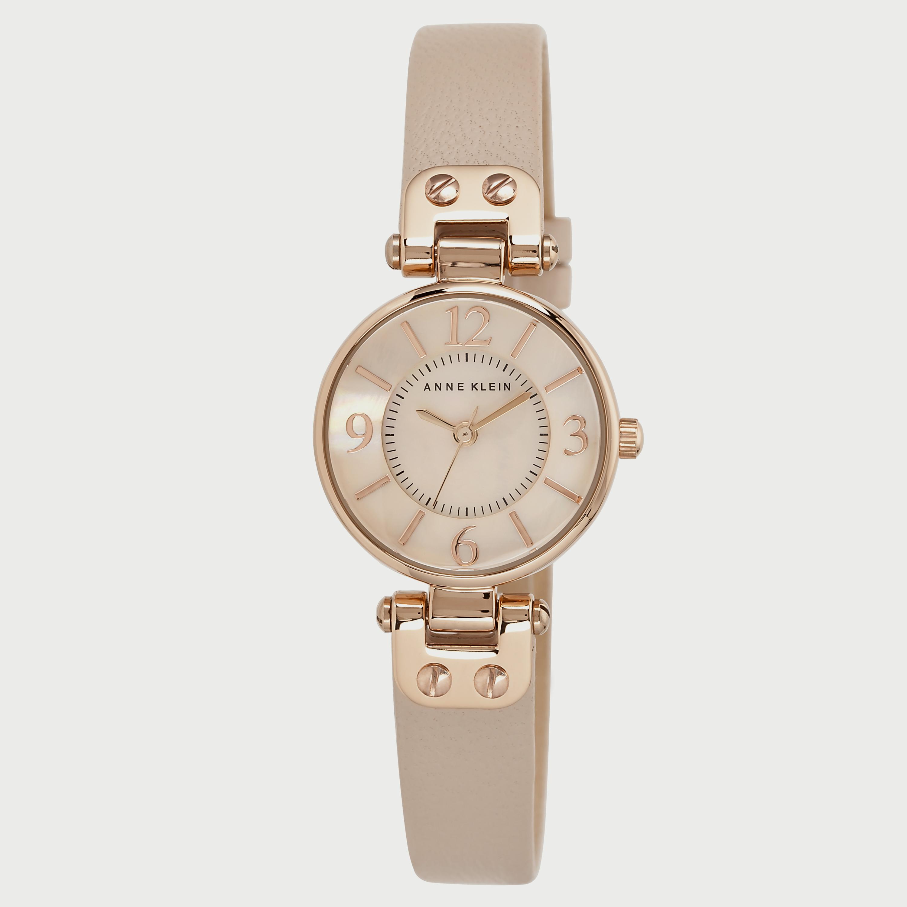 ساعة آن كلاين للنساء بعقارب باللون الذهبي الوردي وبسوار جلدي 109442RGLP-women-watchesandjewellery-watches-image-1