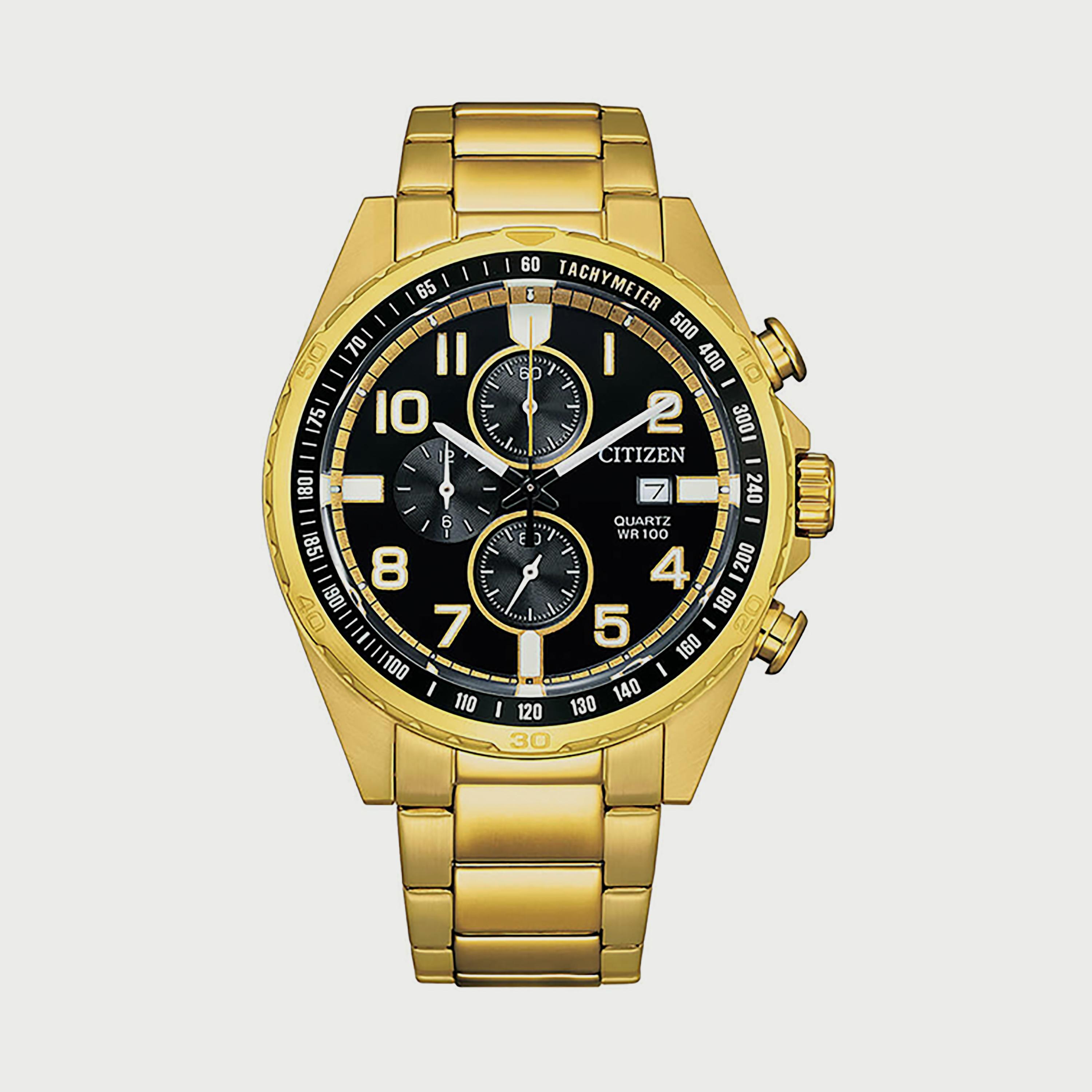 ساعة سيتيزن للرجال 44 ملم كرونوغراف ذهبي من الستانلس ستيل - AN3652-55E-men-watchesandjewellery-watches-image-1