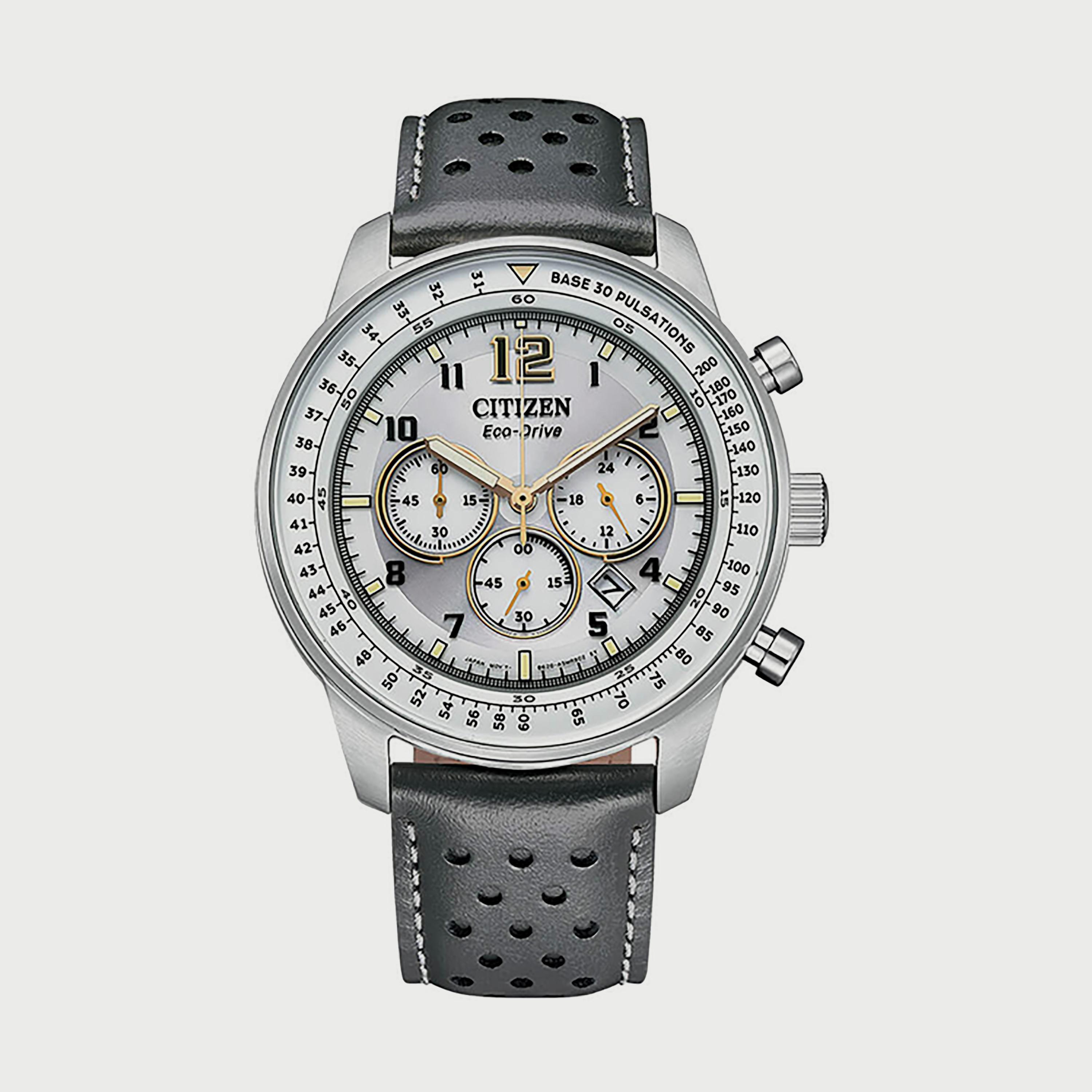 ساعة سيتيزن ايكو درايف للرجال 44 ملم بسوار جلدي كرونوغراف باللون الرمادي - CA4500-24H-men-watchesandjewellery-watches-image-1