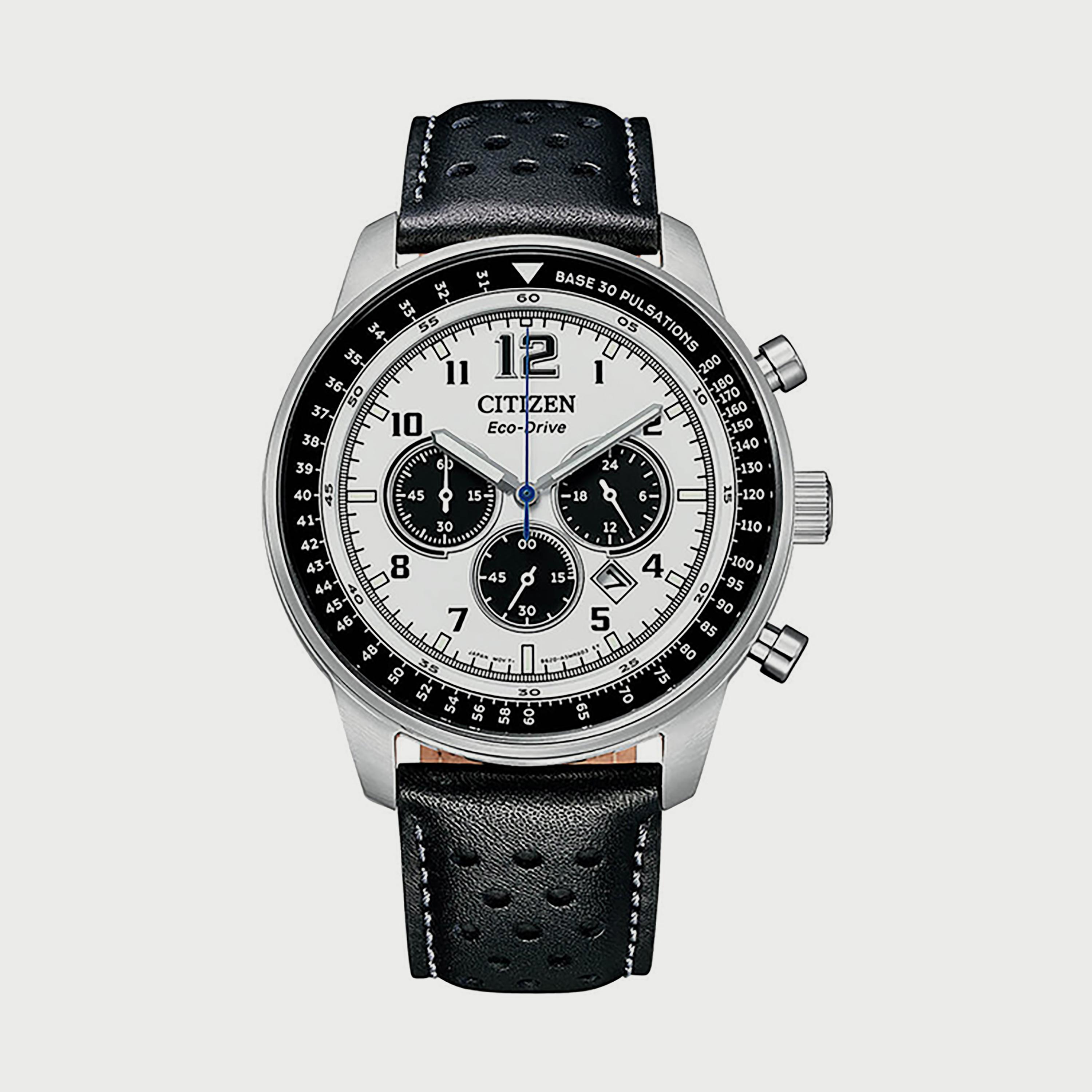 ساعة سيتيزن ايكو درايف للرجال 44 ملم كرونوغراف بسوار جلدي أسود - CA4500-32A-men-watchesandjewellery-watches-image-1