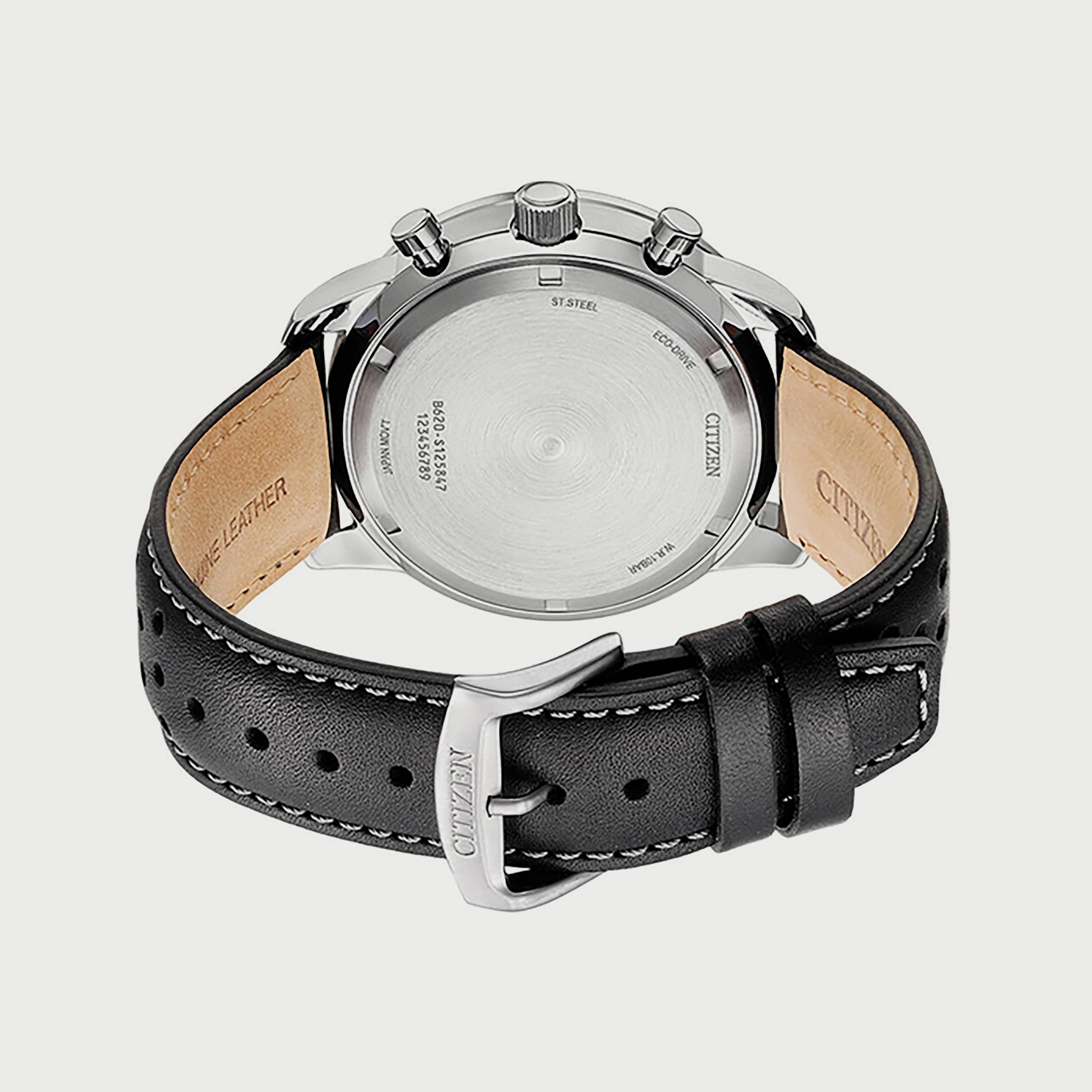 ساعة سيتيزن ايكو درايف للرجال 44 ملم كرونوغراف بسوار جلدي أسود - CA4500-32A-men-watchesandjewellery-watches-image-3