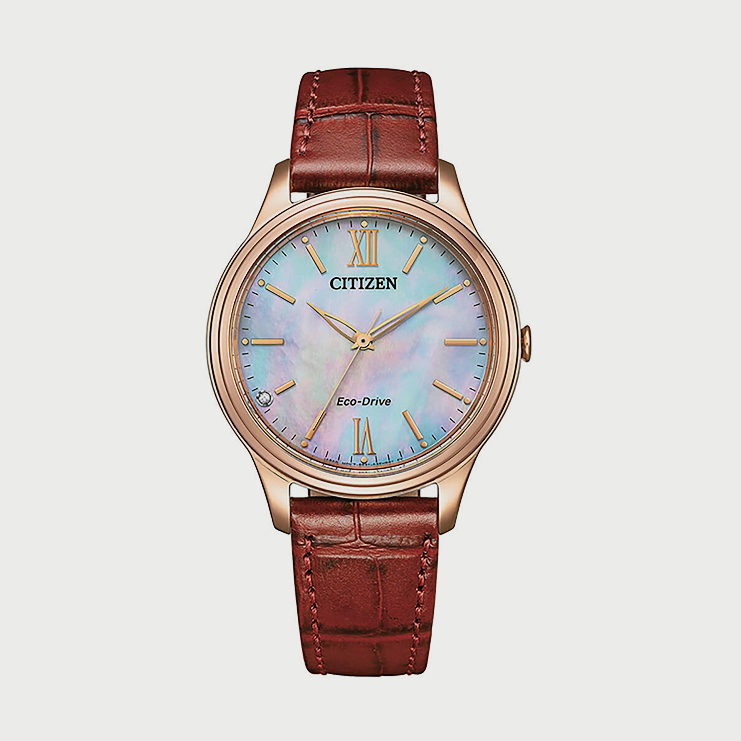 ساعة سيتيزن ايكو درايف للنساء 34 ملم انالوج بسوار جلدي بني - EM0419-11D-women-watchesandjewellery-watches-image-1