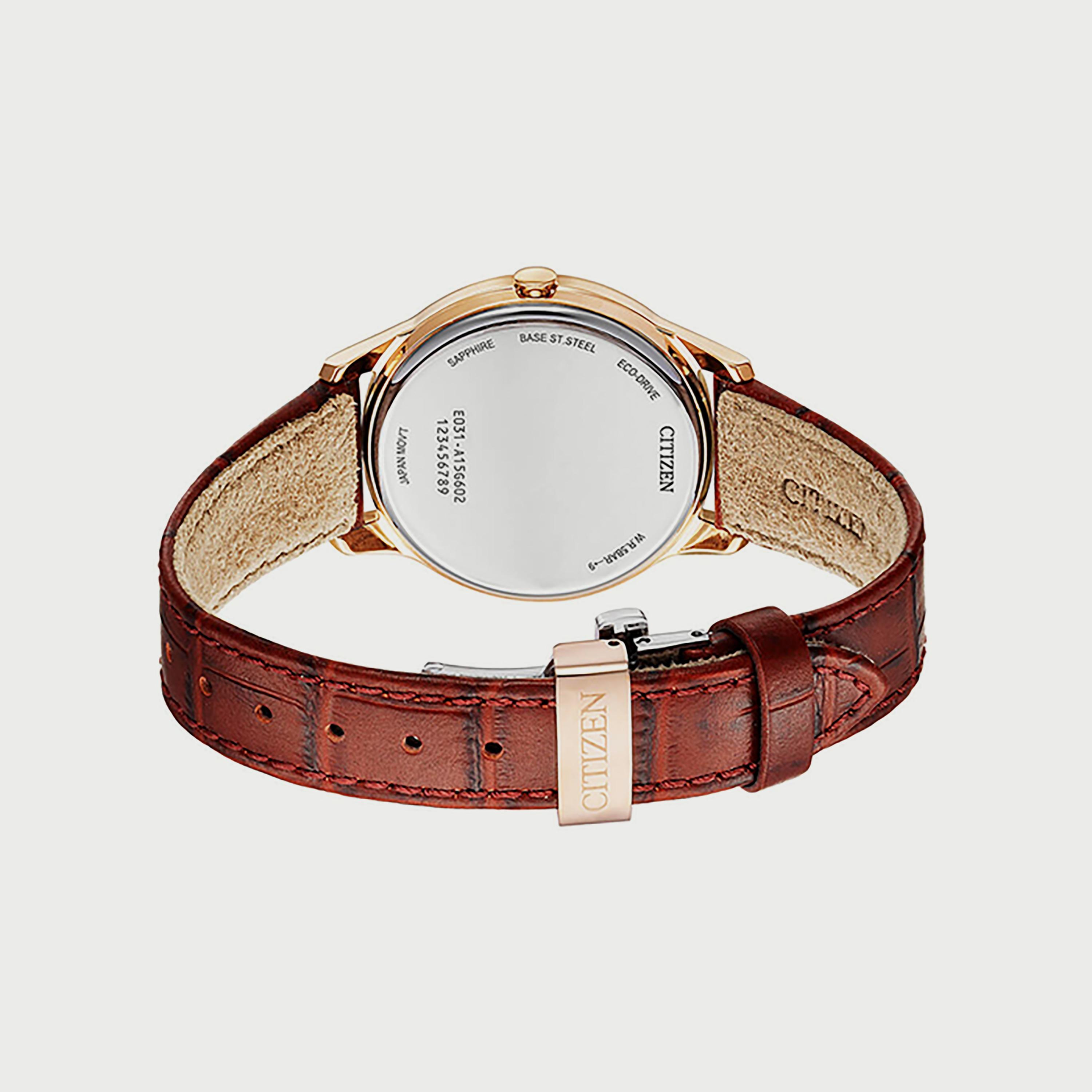 ساعة سيتيزن ايكو درايف للنساء 34 ملم انالوج بسوار جلدي بني - EM0419-11D-women-watchesandjewellery-watches-image-3
