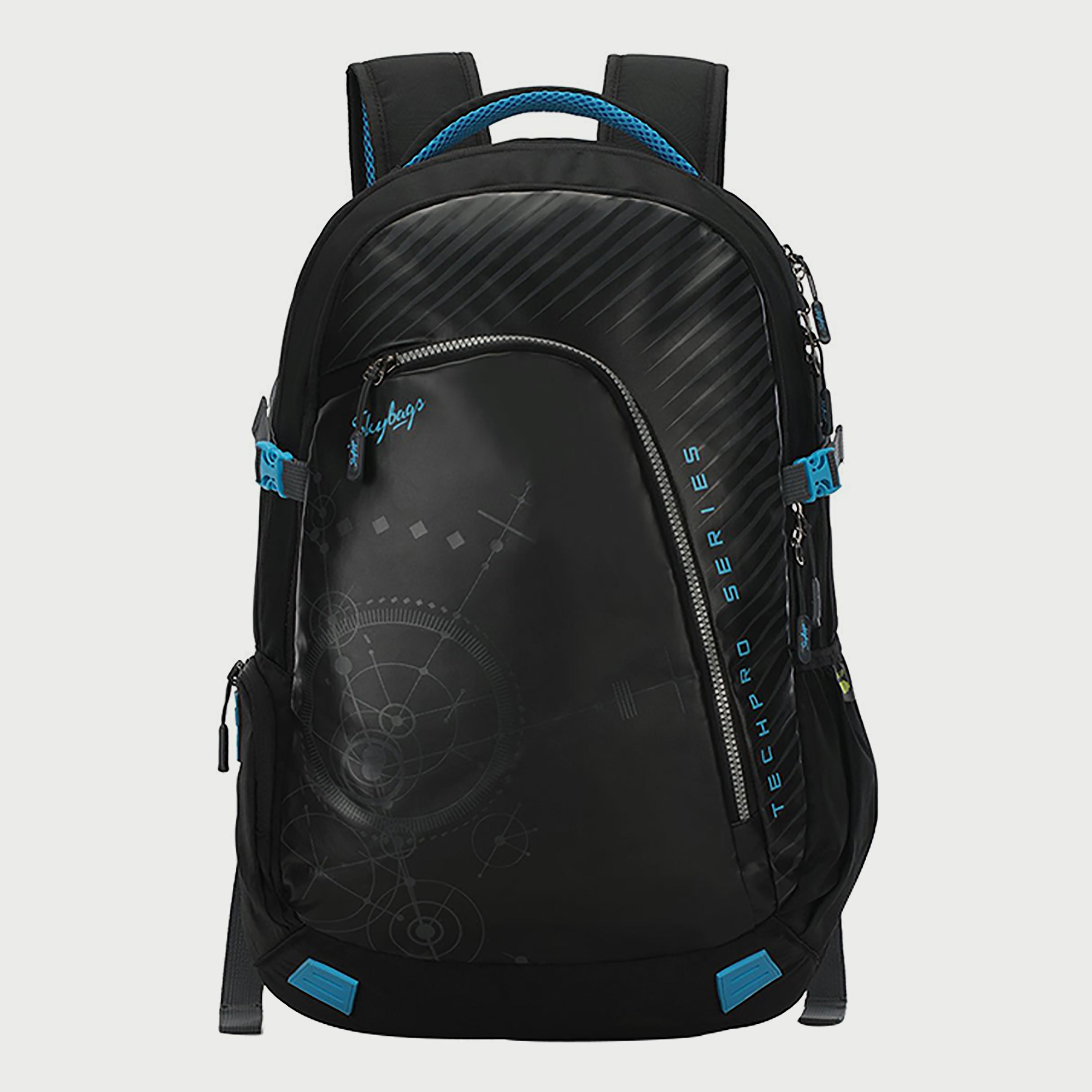 حقيبة ظهر Skybags مخططة مع أحزمة كتف مبطنة ولوحة خلفية بسحاب للإغلاق باللون الأسود-travel-luggagesandbags-backpacks-image-1
