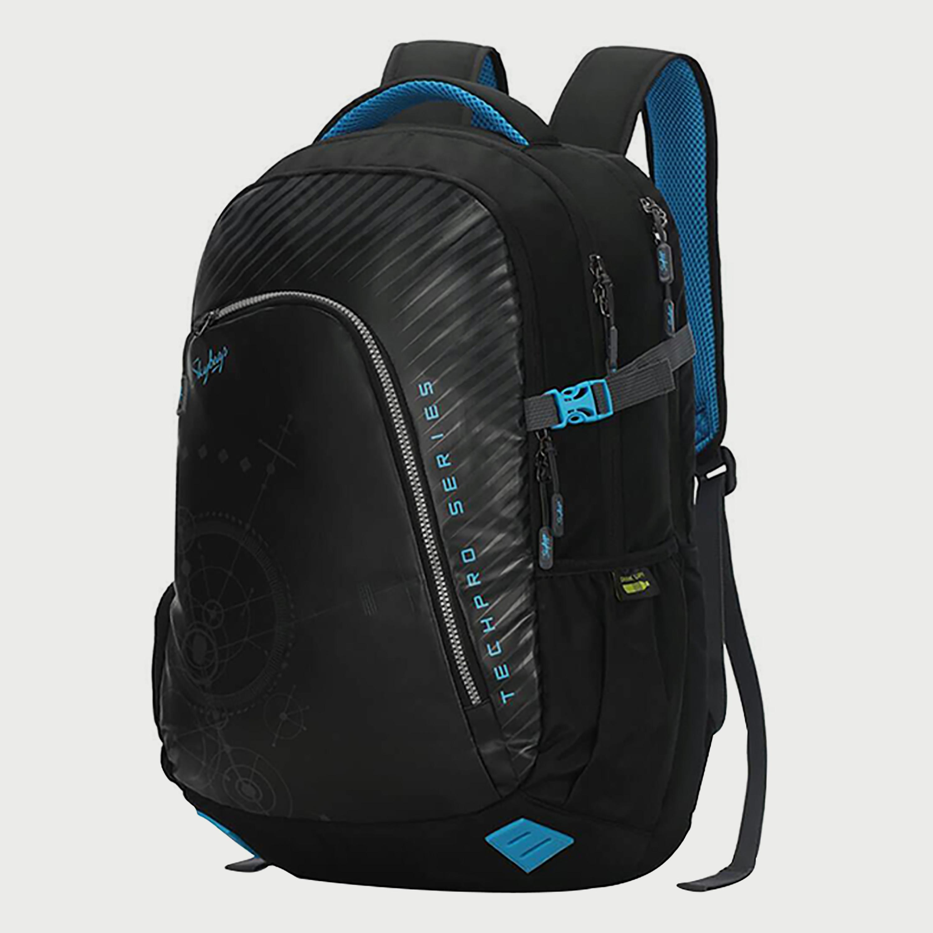 Skybags Striped Backpack with Padded Shoulder Straps and Back Panel Zip Closure in Black-travel-luggagesandbags-backpacks-image-2