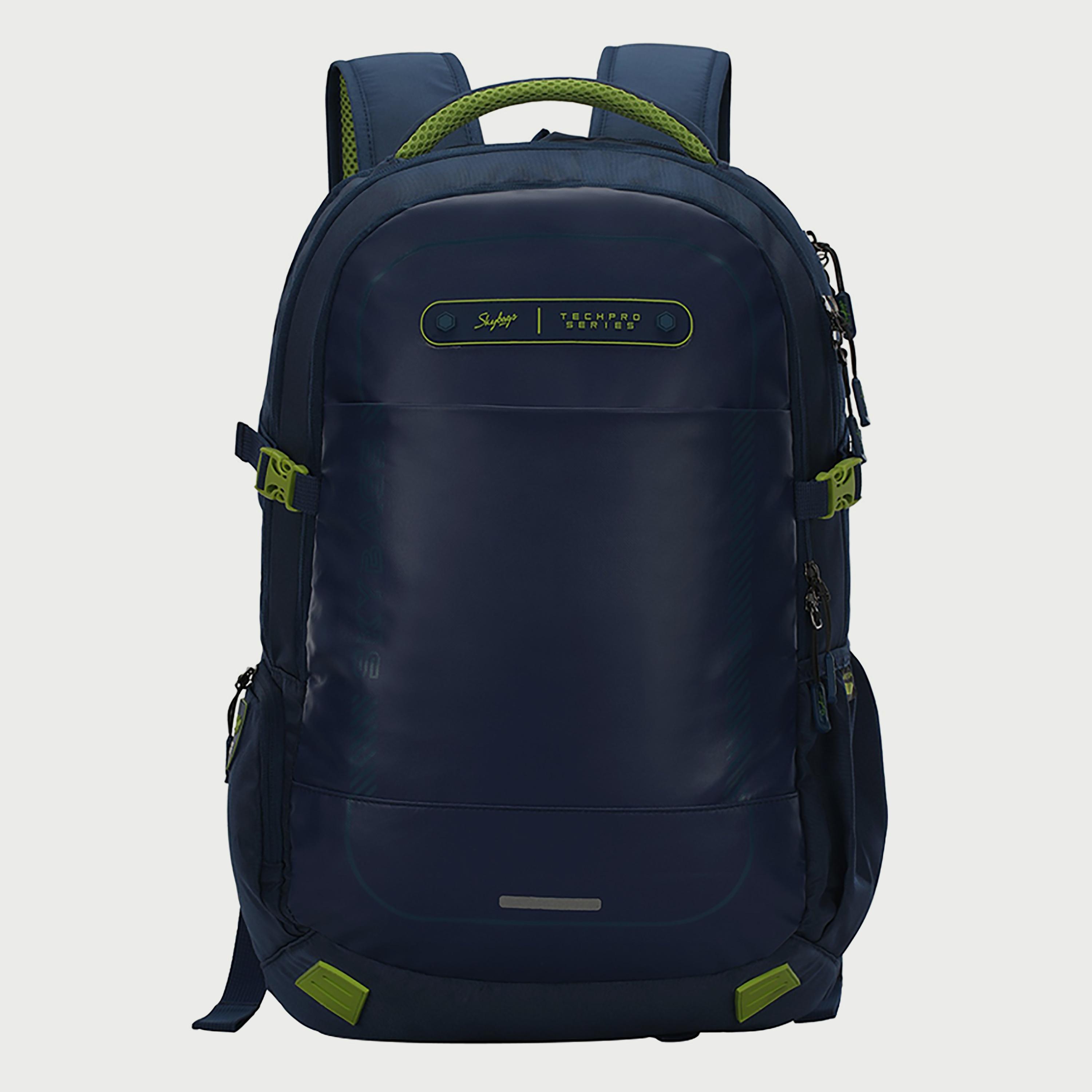 Skybags Solid Backpack with Padded Shoulder Straps and Back Panel Zip Closure in Blue-men-bags-image-1