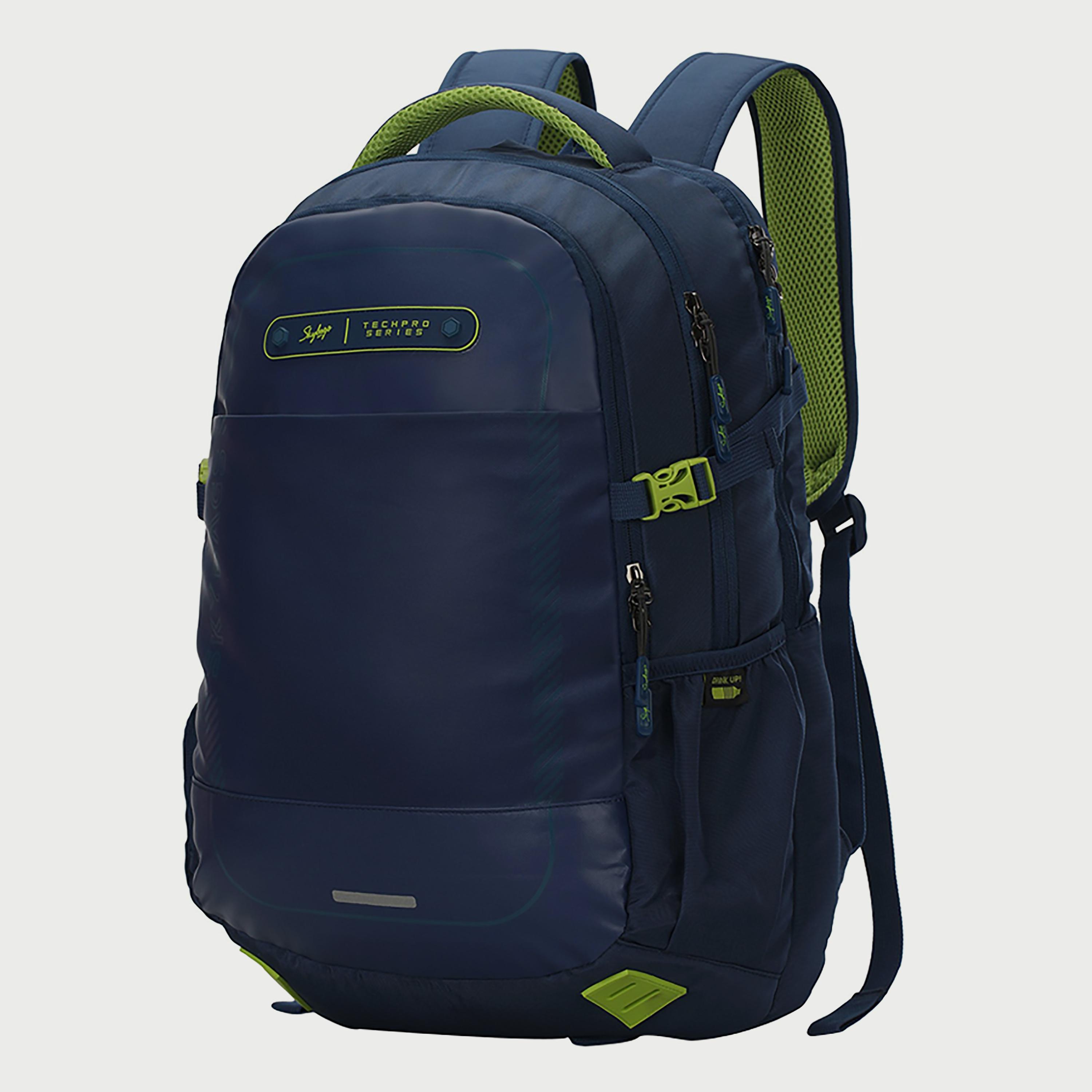 Skybags Solid Backpack with Padded Shoulder Straps and Back Panel Zip Closure in Blue-men-bags-image-2