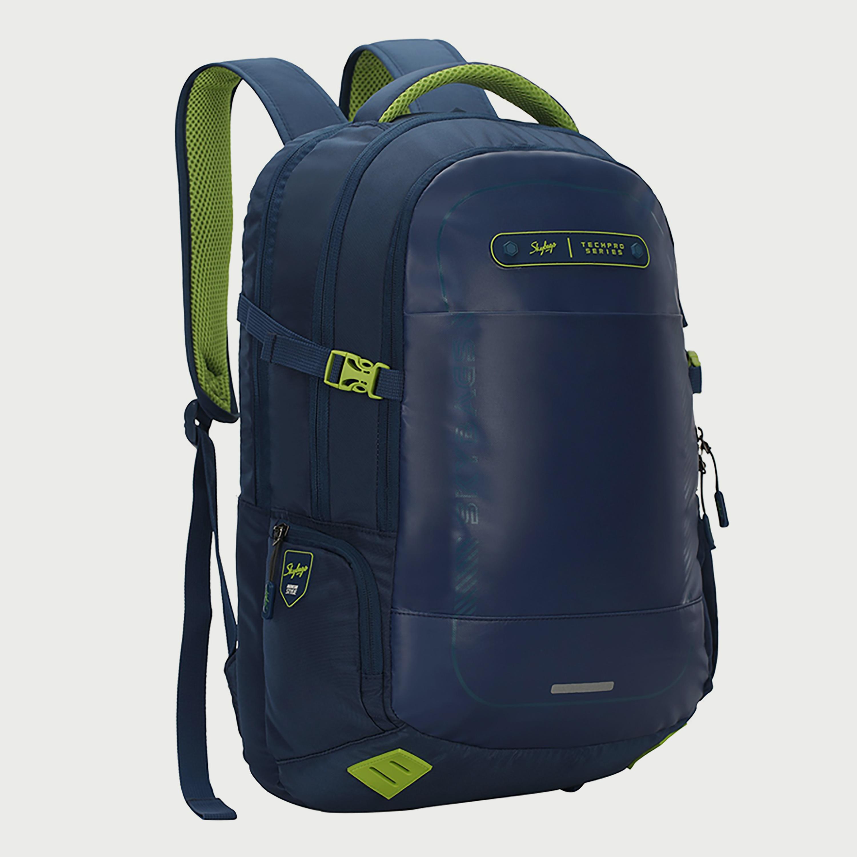 Skybags Solid Backpack with Padded Shoulder Straps and Back Panel Zip Closure in Blue-men-bags-image-3