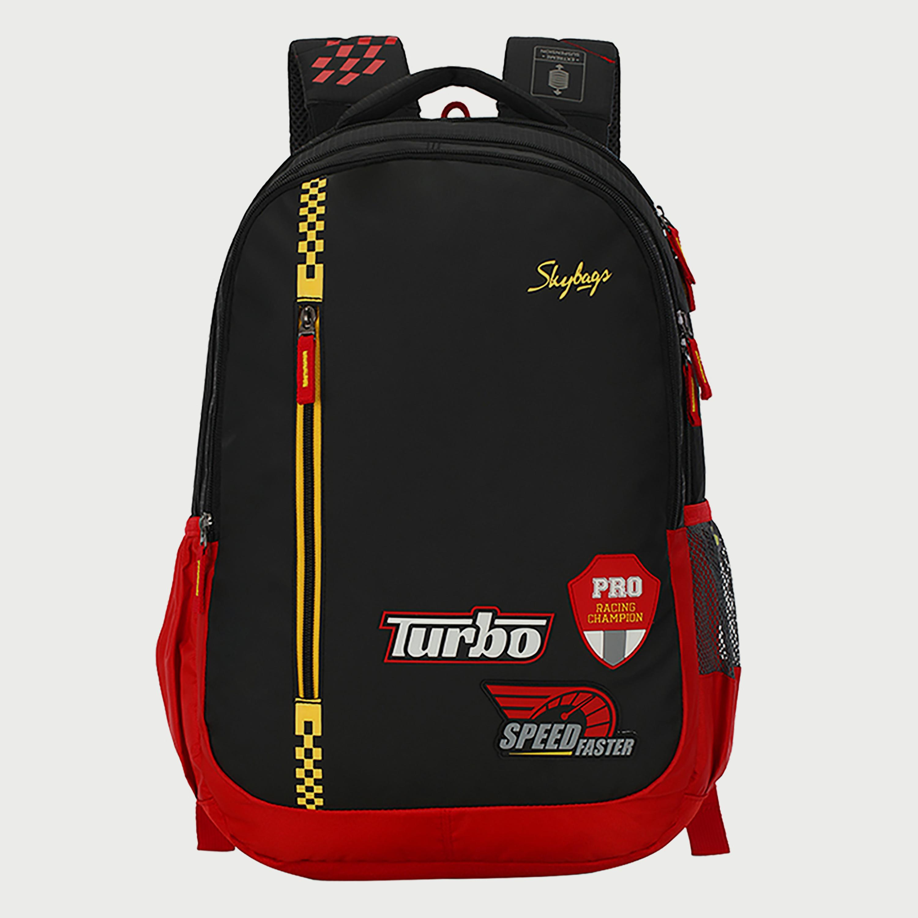 Skybags Logo Backpack with Padded Shoulder Straps and Back Panel Zip Closure in Black-travel-luggagesandbags-backpacks-image-1