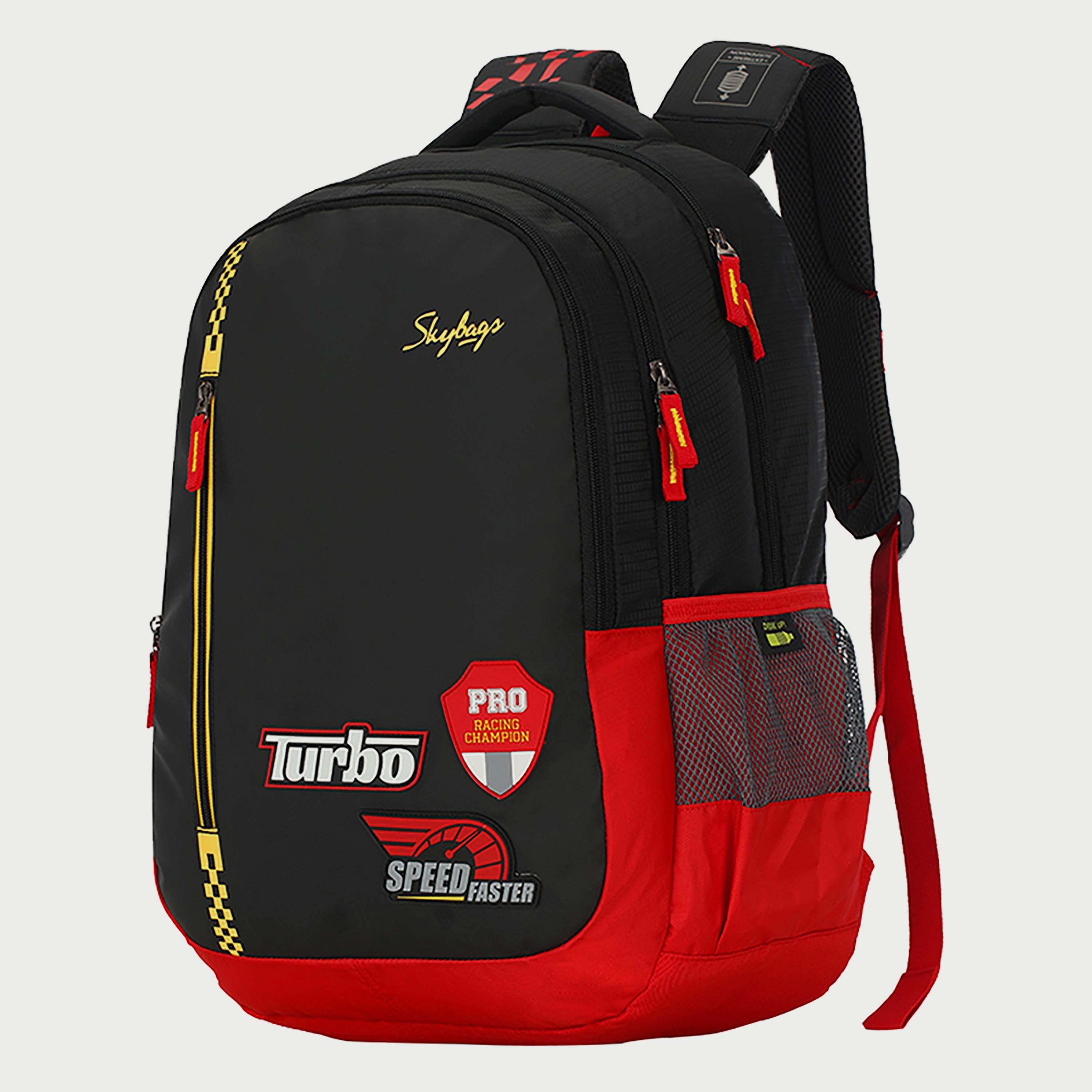 Skybags Logo Backpack with Padded Shoulder Straps and Back Panel Zip Closure in Black-travel-luggagesandbags-backpacks-image-2