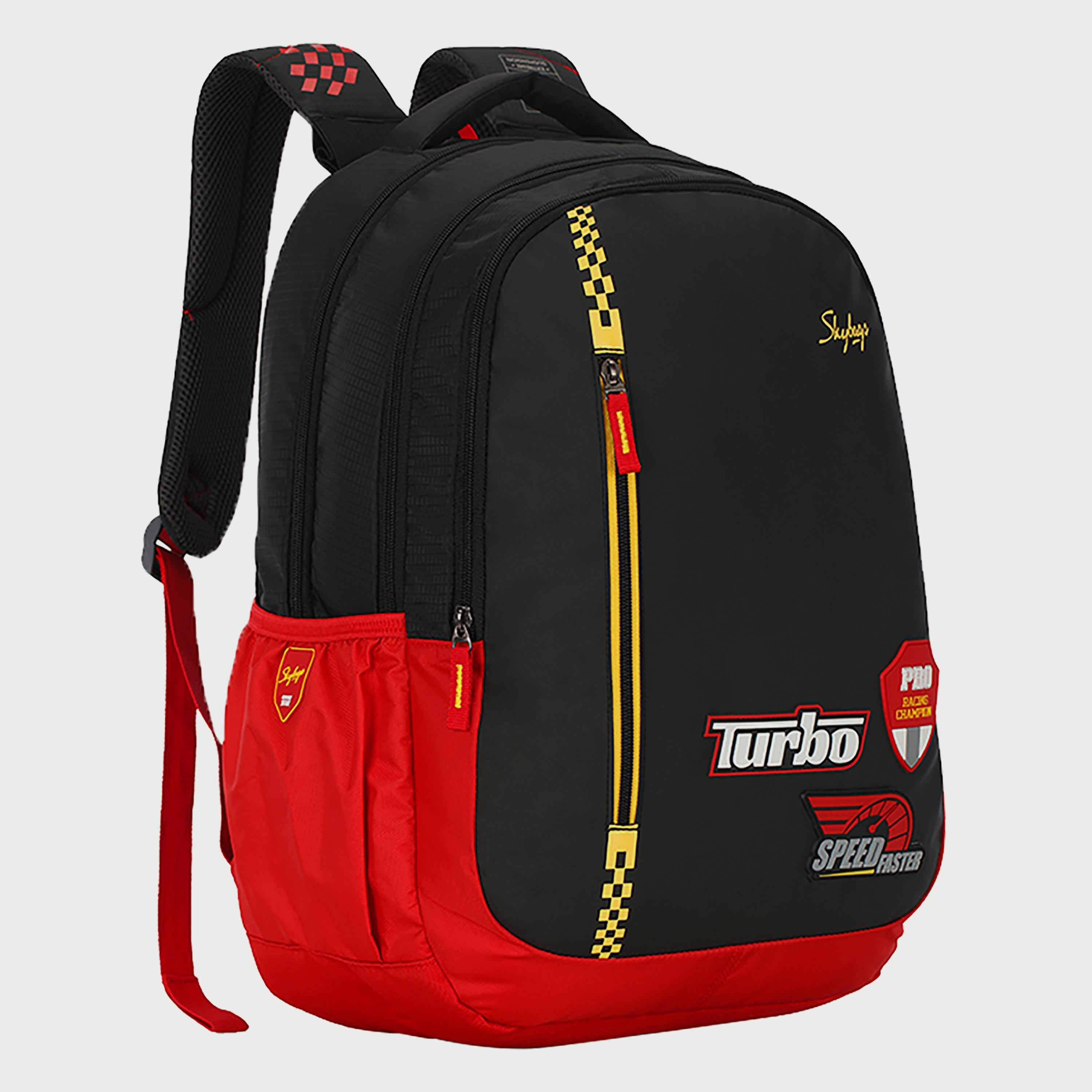 Skybags Logo Backpack with Padded Shoulder Straps and Back Panel Zip Closure in Black-travel-luggagesandbags-backpacks-image-3