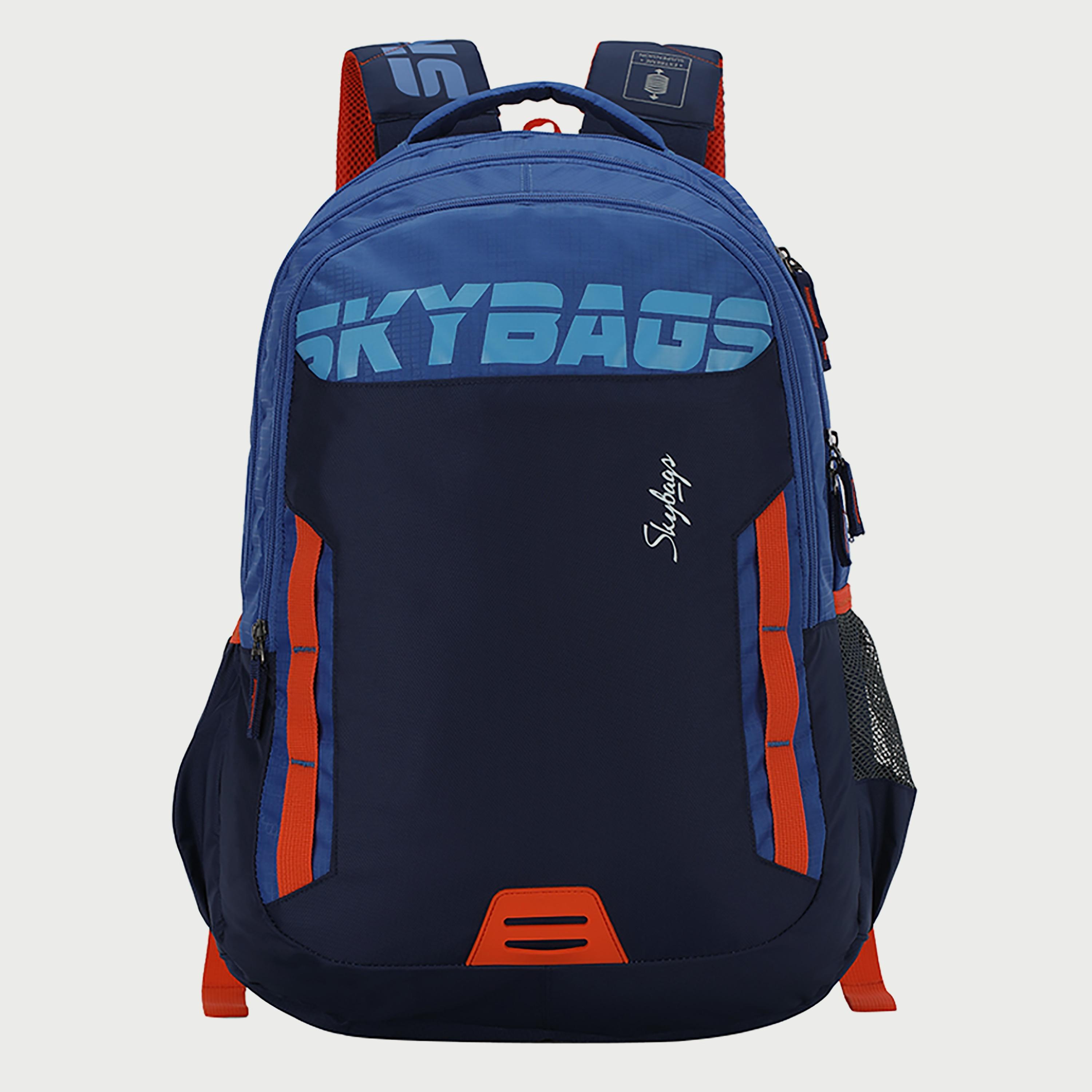 Skybags Logo Backpack with Padded Shoulder Straps and Back Panel Zip Closure in Blue-school-bagsandbackpacks-backpacks-image-1