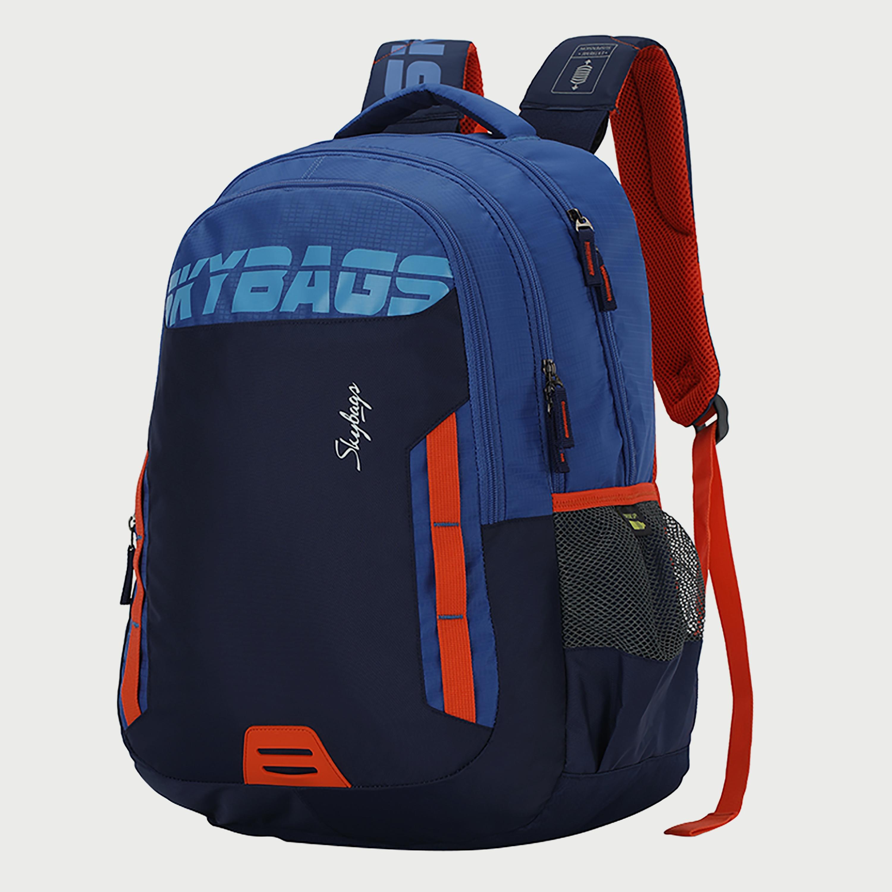 Skybags Logo Backpack with Padded Shoulder Straps and Back Panel Zip Closure in Blue-school-bagsandbackpacks-backpacks-image-2