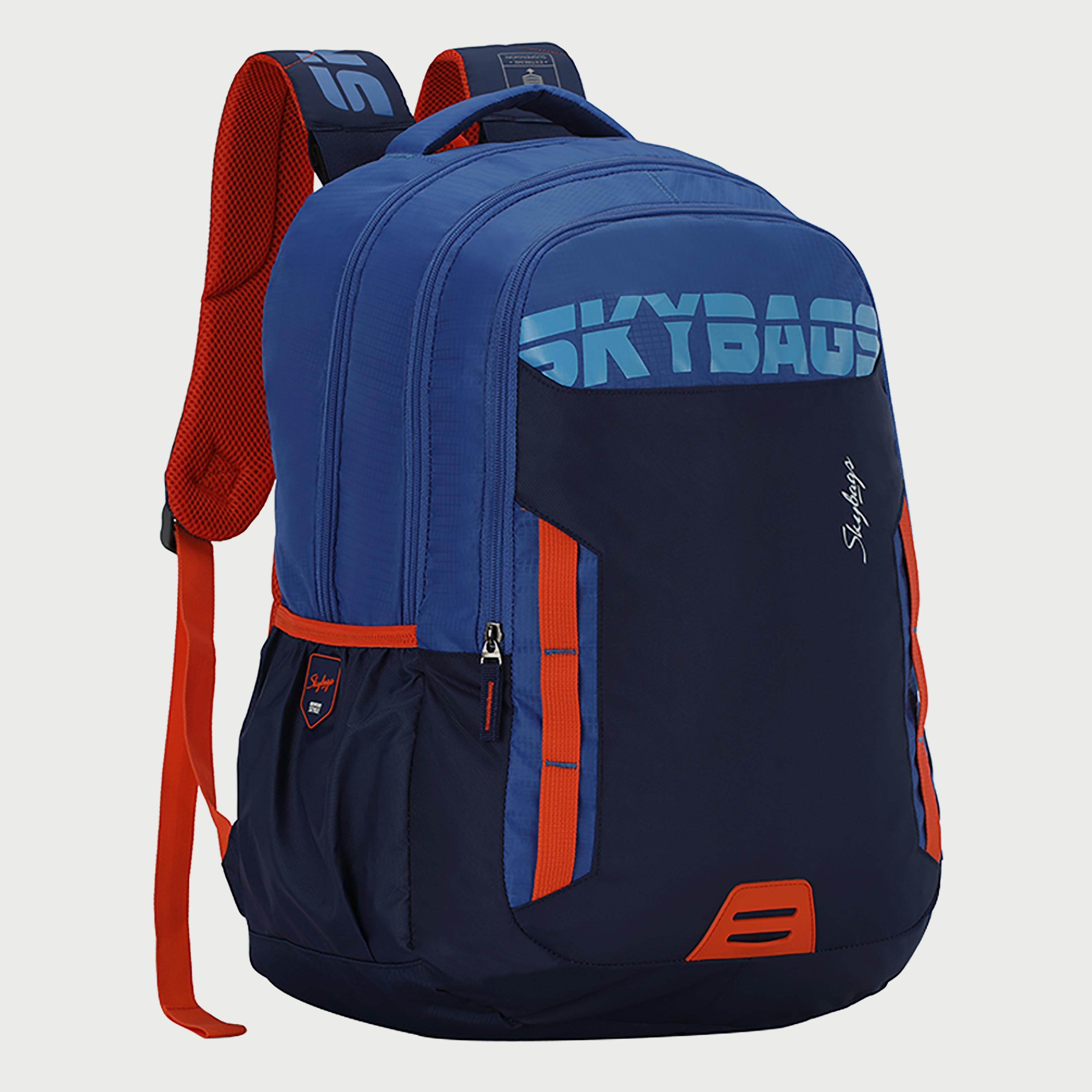 Skybags Logo Backpack with Padded Shoulder Straps and Back Panel Zip Closure in Blue-school-bagsandbackpacks-backpacks-image-3