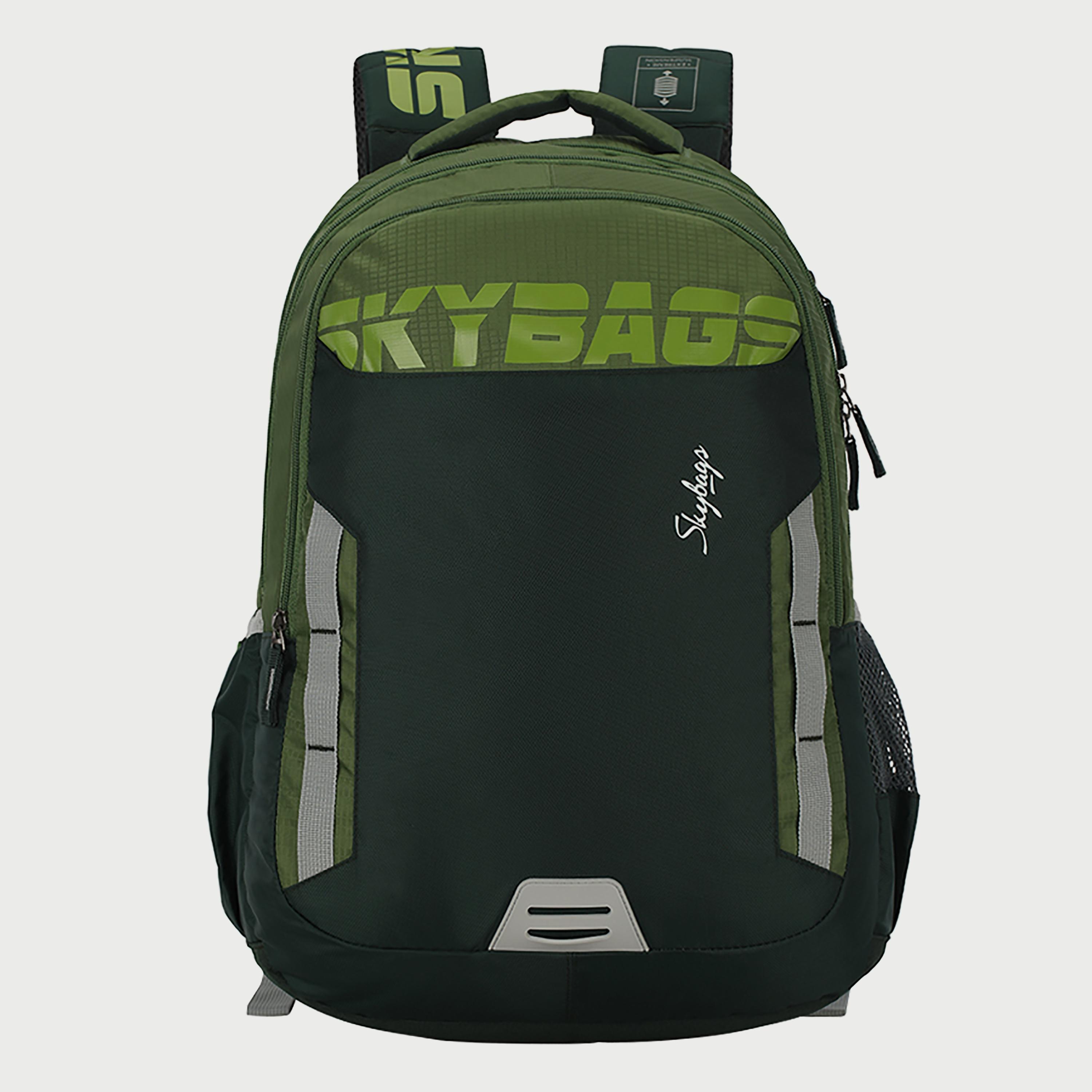 حقيبة ظهر تحمل شعار Skybags مع أحزمة كتف مبطنة ولوحة خلفية بسحاب للإغلاق باللون الأخضر-travel-luggagesandbags-backpacks-image-1