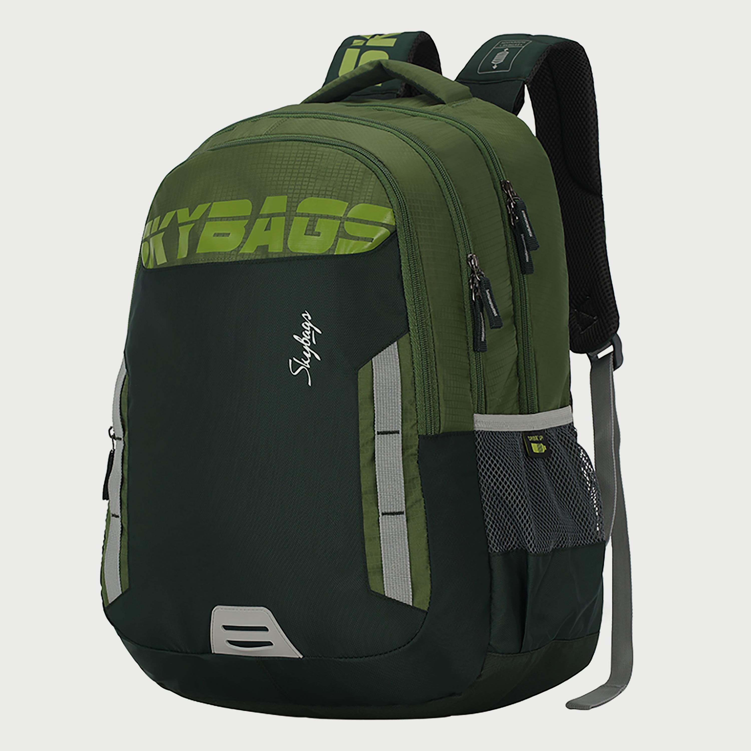 حقيبة ظهر تحمل شعار Skybags مع أحزمة كتف مبطنة ولوحة خلفية بسحاب للإغلاق باللون الأخضر-travel-luggagesandbags-backpacks-image-2
