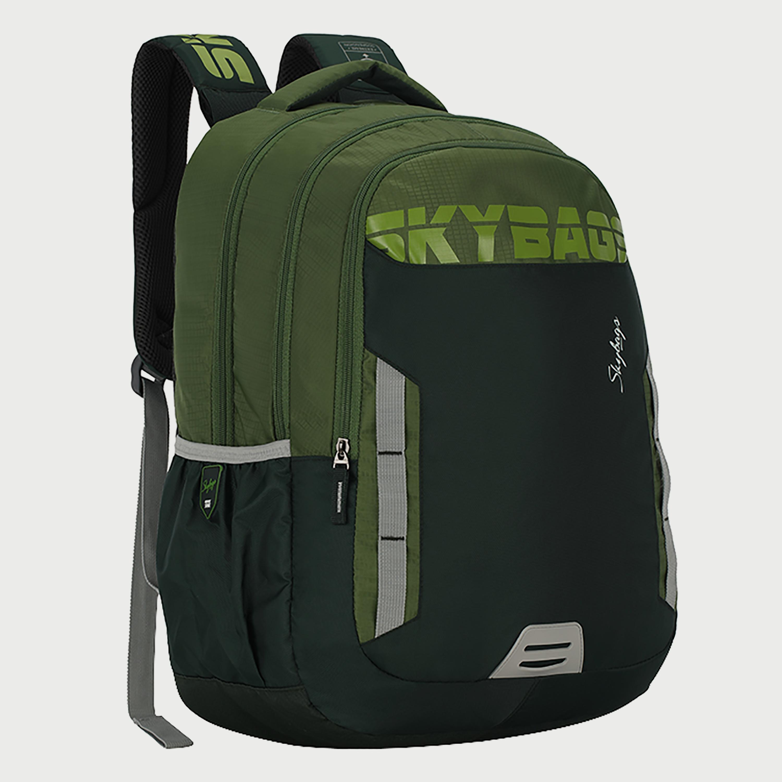 حقيبة ظهر تحمل شعار Skybags مع أحزمة كتف مبطنة ولوحة خلفية بسحاب للإغلاق باللون الأخضر-travel-luggagesandbags-backpacks-image-3