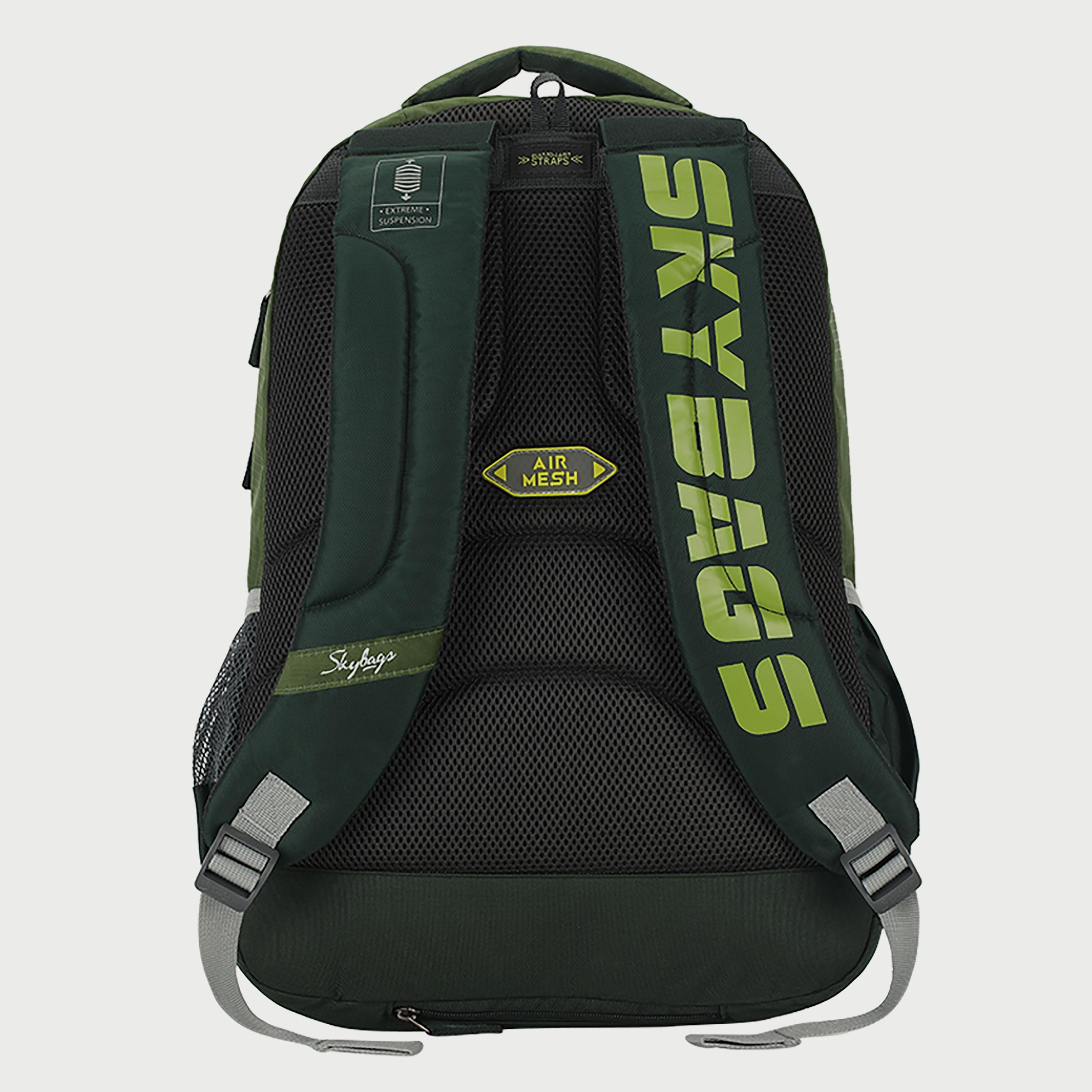 حقيبة ظهر تحمل شعار Skybags مع أحزمة كتف مبطنة ولوحة خلفية بسحاب للإغلاق باللون الأخضر-travel-luggagesandbags-backpacks-image-4