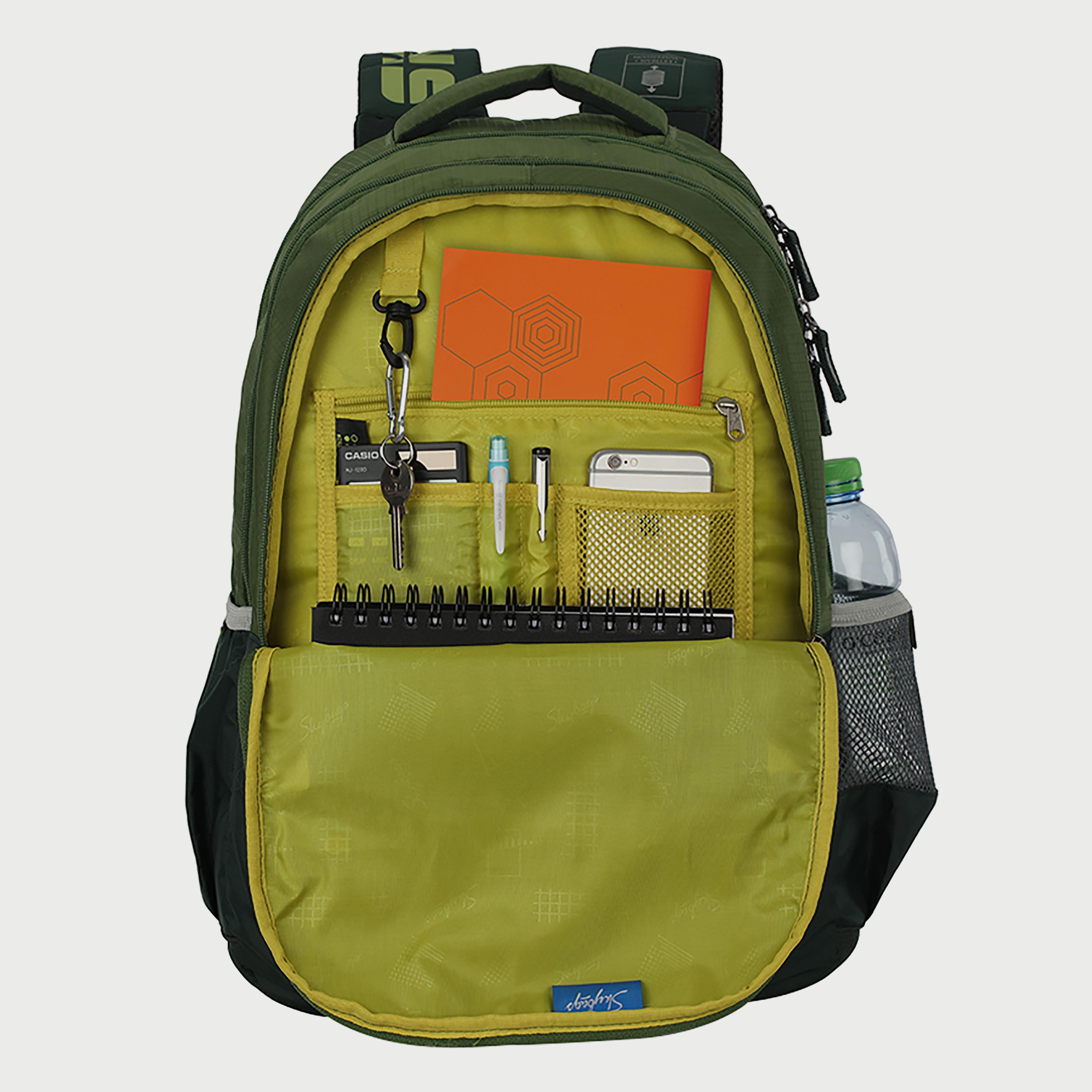 حقيبة ظهر تحمل شعار Skybags مع أحزمة كتف مبطنة ولوحة خلفية بسحاب للإغلاق باللون الأخضر-travel-luggagesandbags-backpacks-image-5