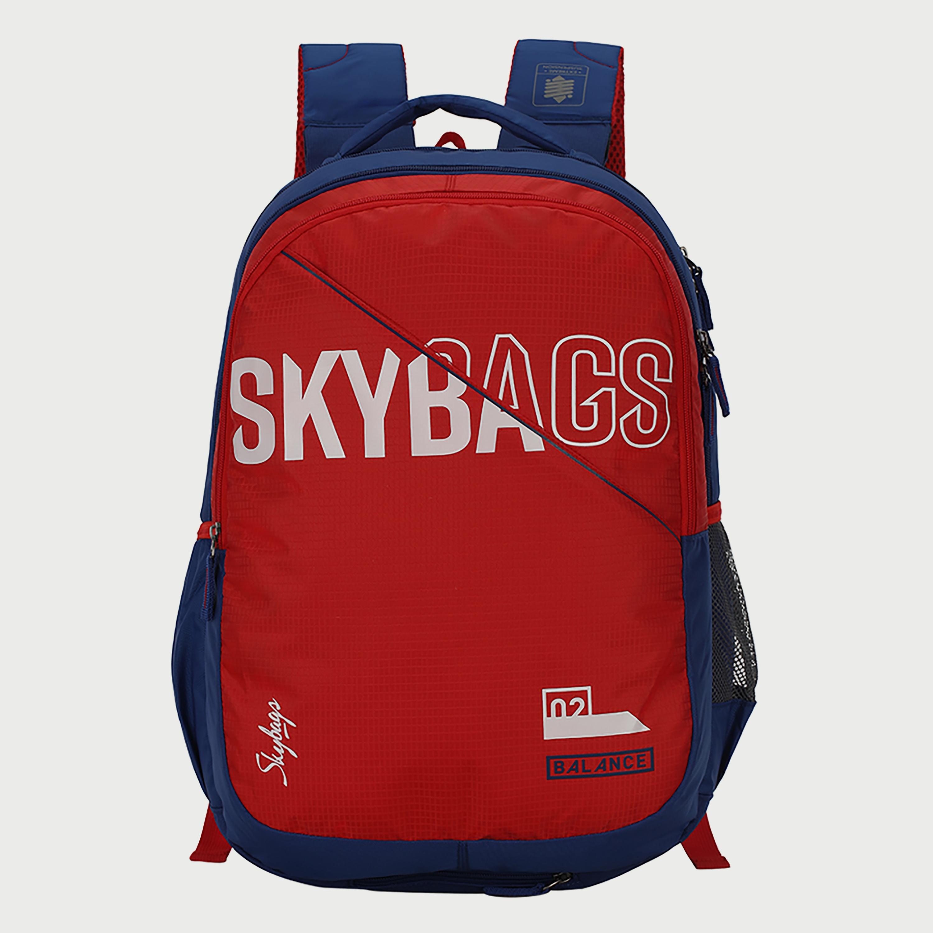 Skybags Logo Backpack with Padded Shoulder Straps and Back Panel Zip Closure in Red-travel-luggagesandbags-backpacks-image-1