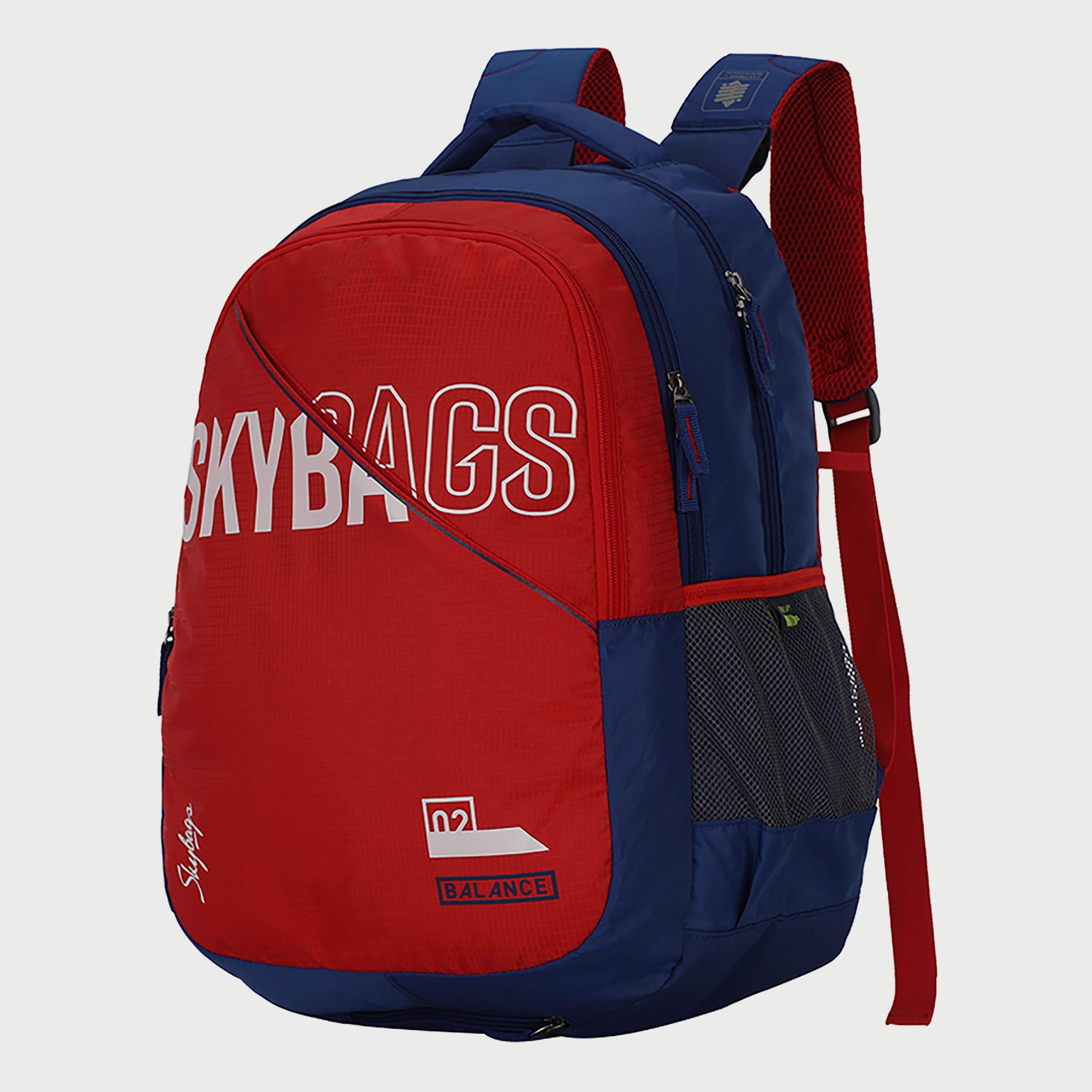 Skybags Logo Backpack with Padded Shoulder Straps and Back Panel Zip Closure in Red-travel-luggagesandbags-backpacks-image-2