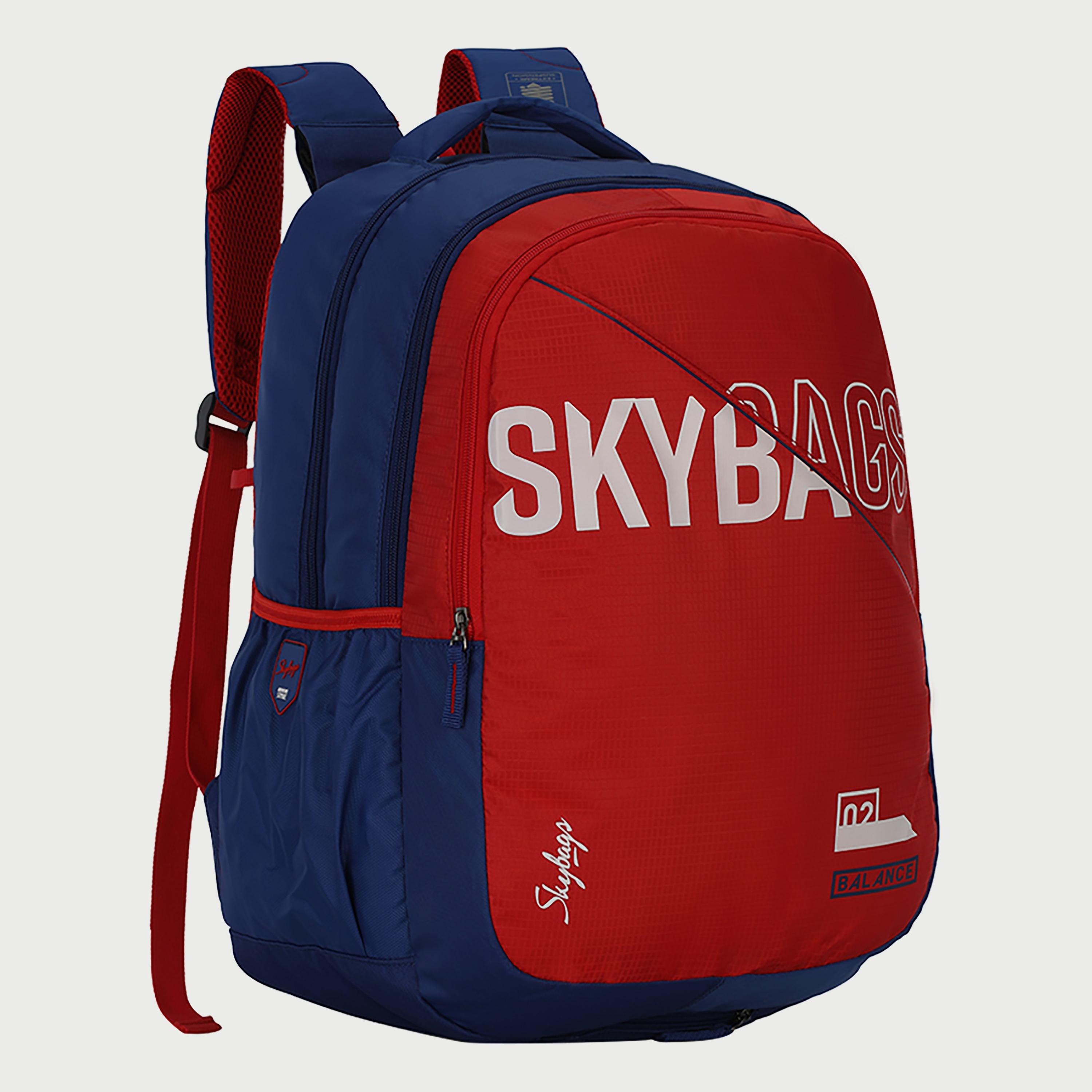 Skybags Logo Backpack with Padded Shoulder Straps and Back Panel Zip Closure in Red-travel-luggagesandbags-backpacks-image-3