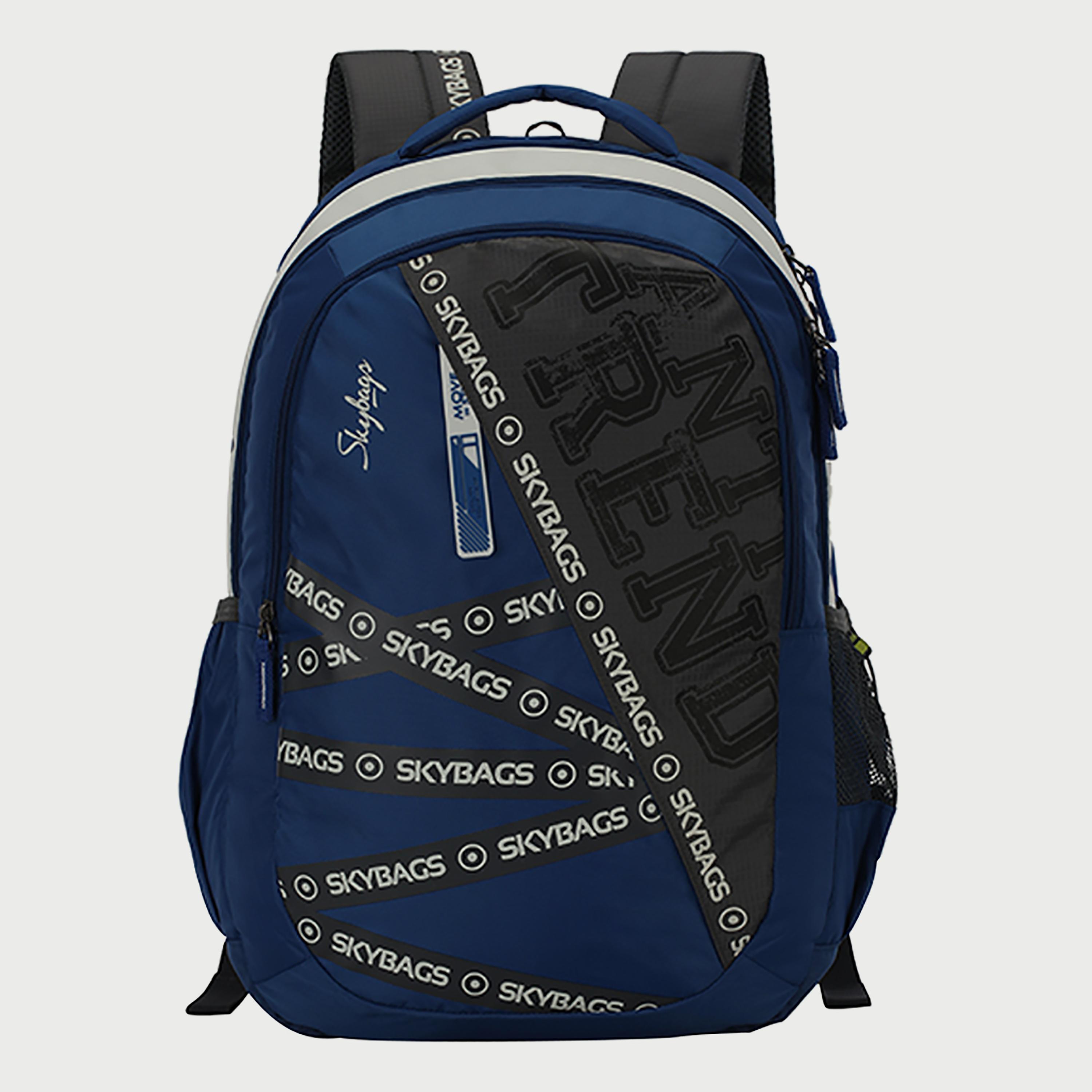 Skybags Logo Backpack with Padded Shoulder Straps and Back Panel Zip Closure in Blue-travel-luggagesandbags-backpacks-image-1