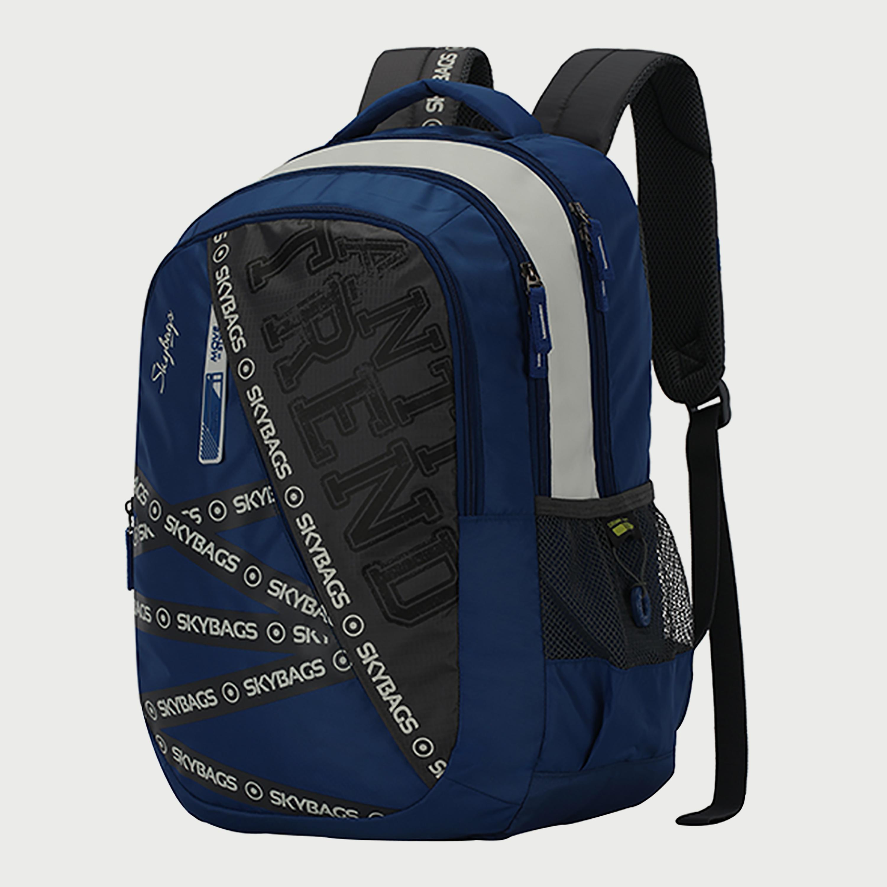Skybags Logo Backpack with Padded Shoulder Straps and Back Panel Zip Closure in Blue-travel-luggagesandbags-backpacks-image-2