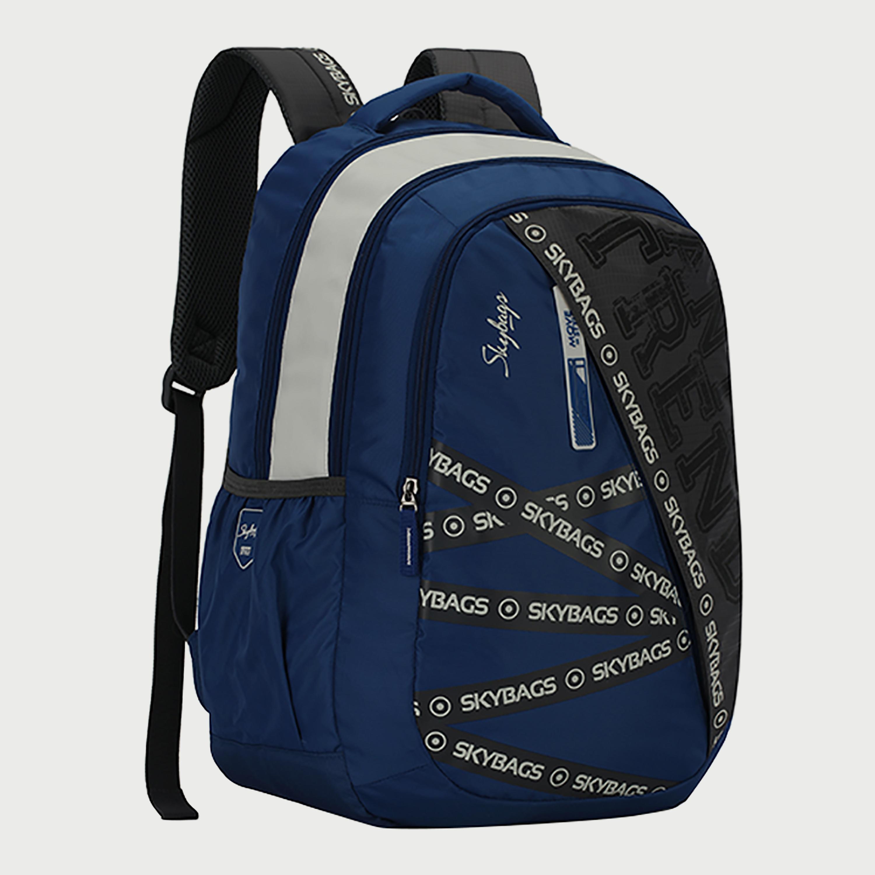 Skybags Logo Backpack with Padded Shoulder Straps and Back Panel Zip Closure in Blue-travel-luggagesandbags-backpacks-image-3